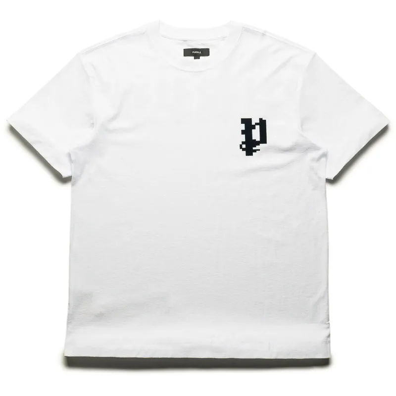 Sunny Day Neutral Colors Purple Brand Pixelated Gothic Tee - White