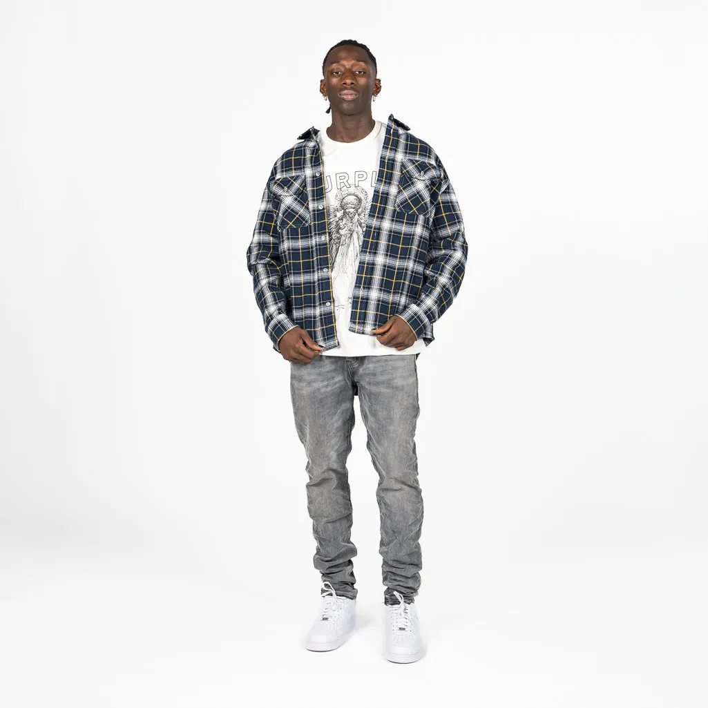 Purple Brand Plaid Flannel Shirt - Black Midweight Textile Tall Length