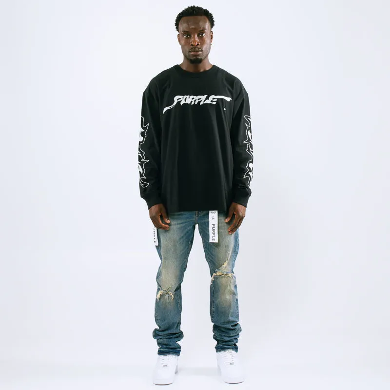 board shorts silhouette restaurant Purple Brand Textured Jersey L/S Tee - Black