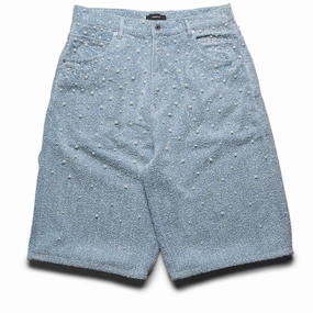 Ergonomic Pattern Cutting Purple Brand Textured Pearl Denim Shorts - Light Indigo