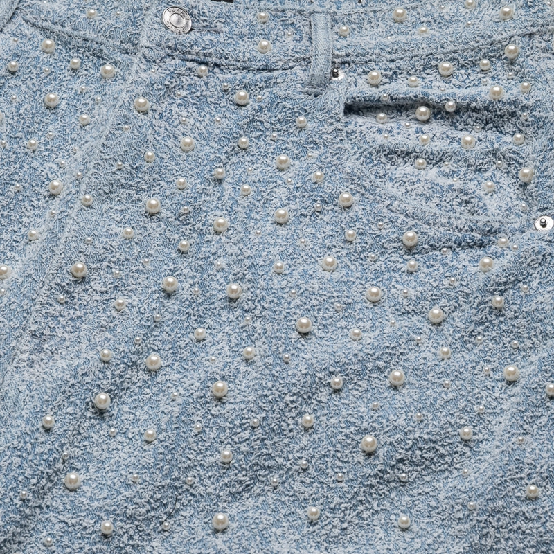Purple Brand Textured Pearl Denim Shorts - Light Indigo Travel Essential