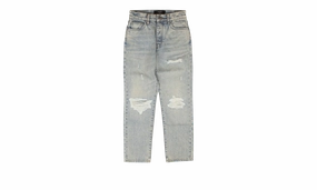 Street Fashion Casual Winter Warmth Smooth Texture Cropped Straight Thrasher Jeans "Blue"