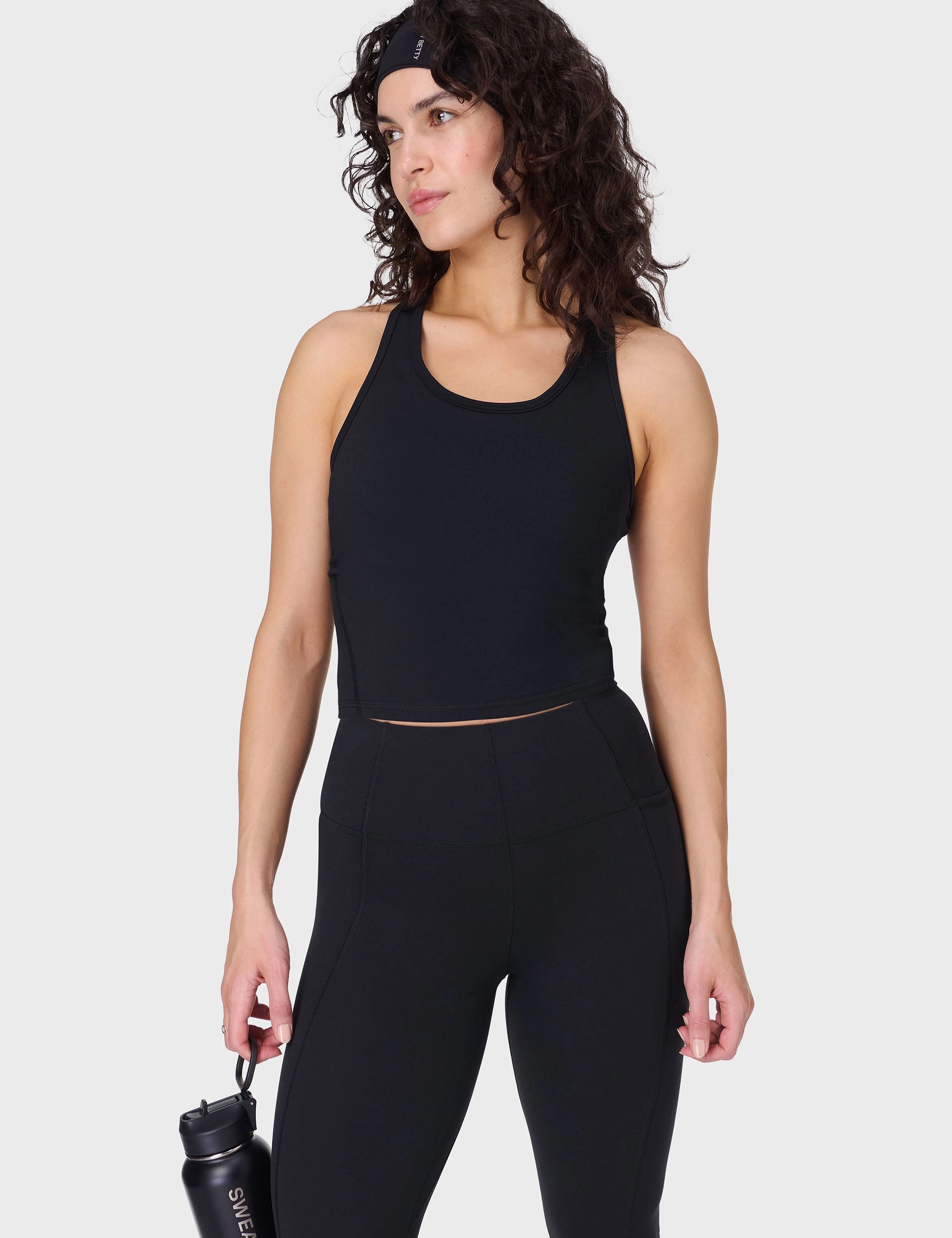 Power Medium Impact Crop Gym Tank - Black Performance Wear Flatlock Seams