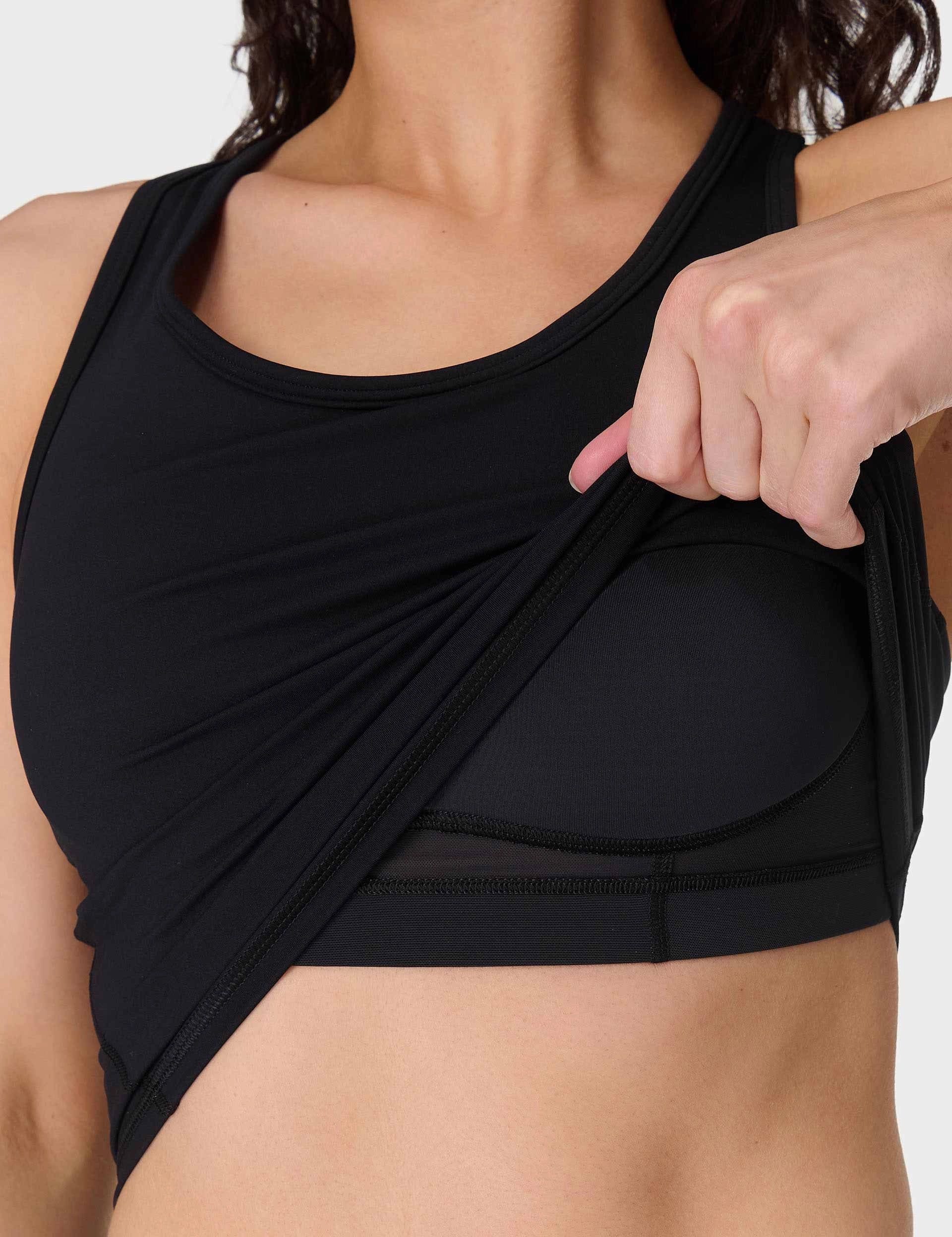 Mesh Lining deterrence Power Medium Impact Crop Gym Tank - Black