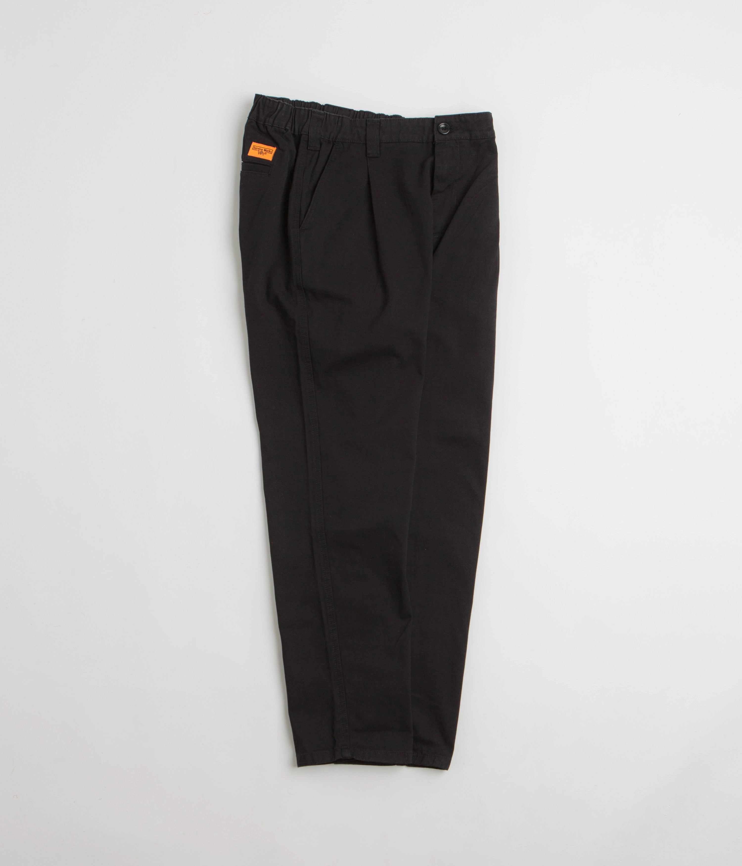 Bold Waistband Cozy Fit Service Works Drill Waiter Pants - Black