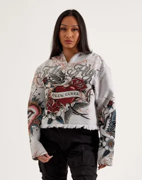 Majestik Fly High Tapestry Cropped Hoodie ShrinkResistant Antibacterial lining