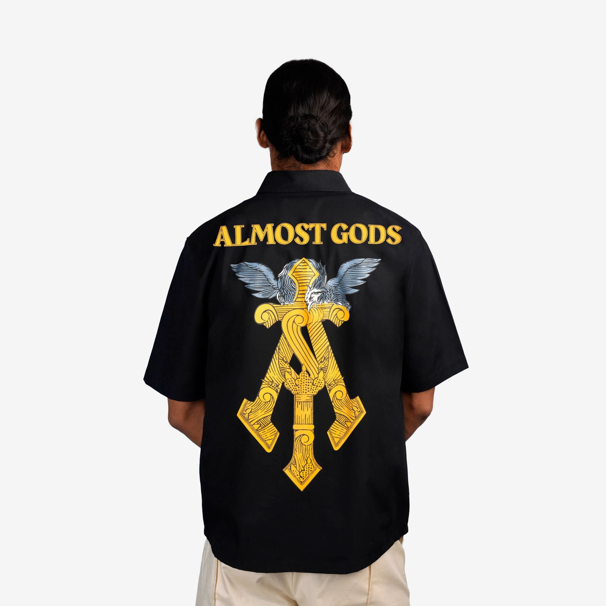 ALMOST GODS | GILDED ALPHA CROSS RELAXED SHIRT { BLACK yoga mode Hope Fit