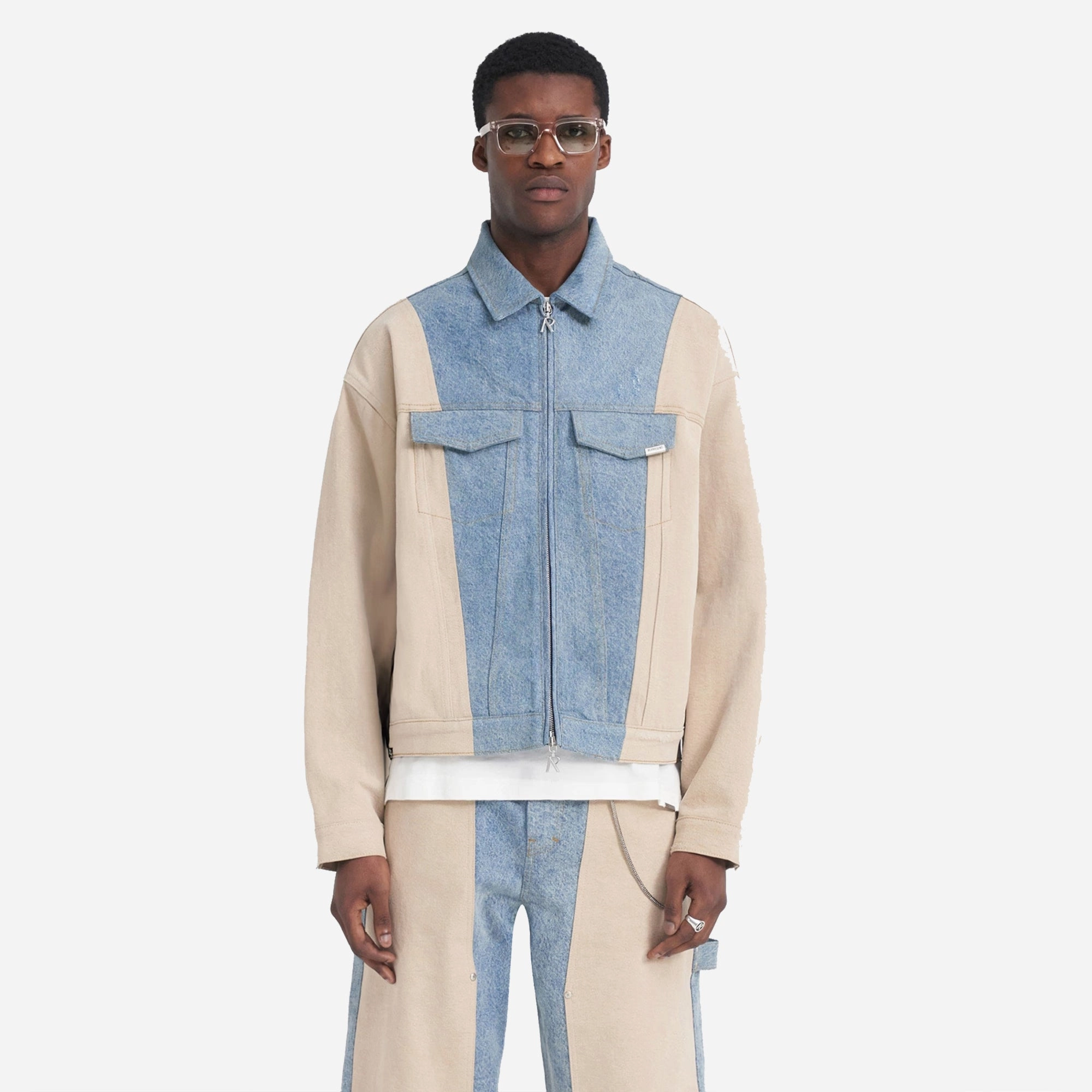 REPRESENT | R4 COLOUR BLOCK DENIM JACKET { BLUE Thermal Insulation Layer