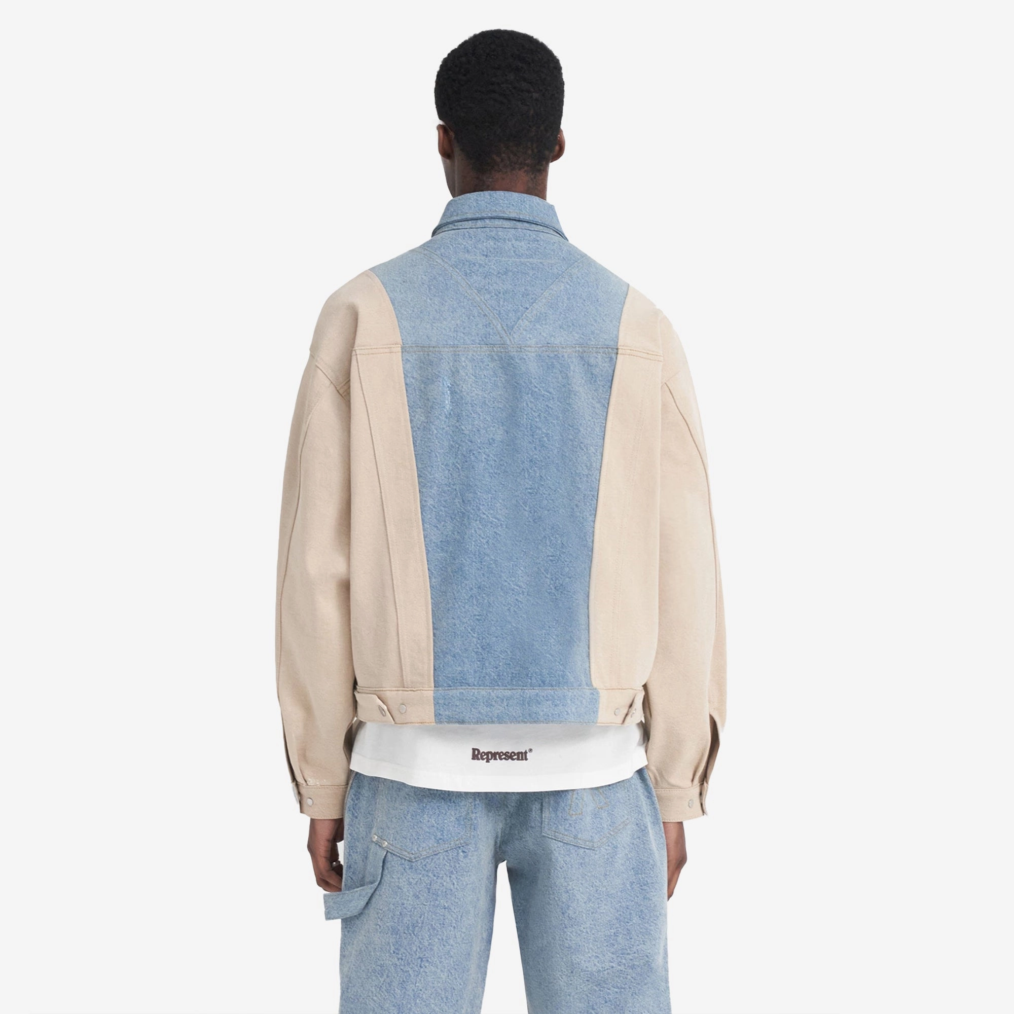 REPRESENT | R4 COLOUR BLOCK DENIM JACKET { BLUE Reflective accents Active Ease