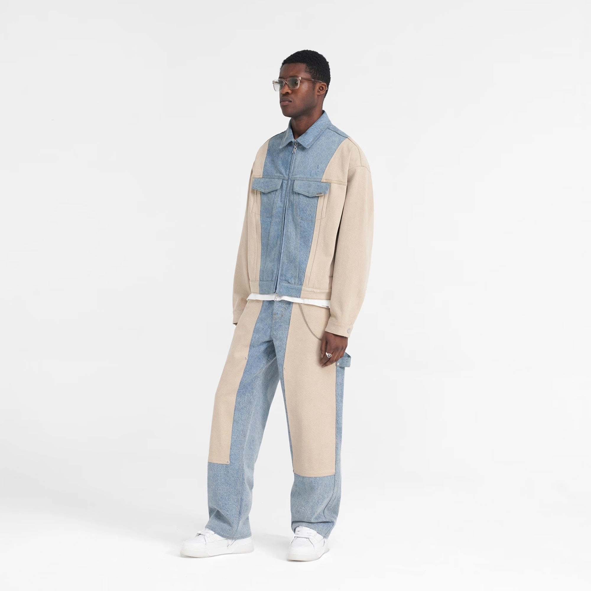 WrinkleFreeFabric REPRESENT | R4 COLOUR BLOCK DENIM JACKET { BLUE