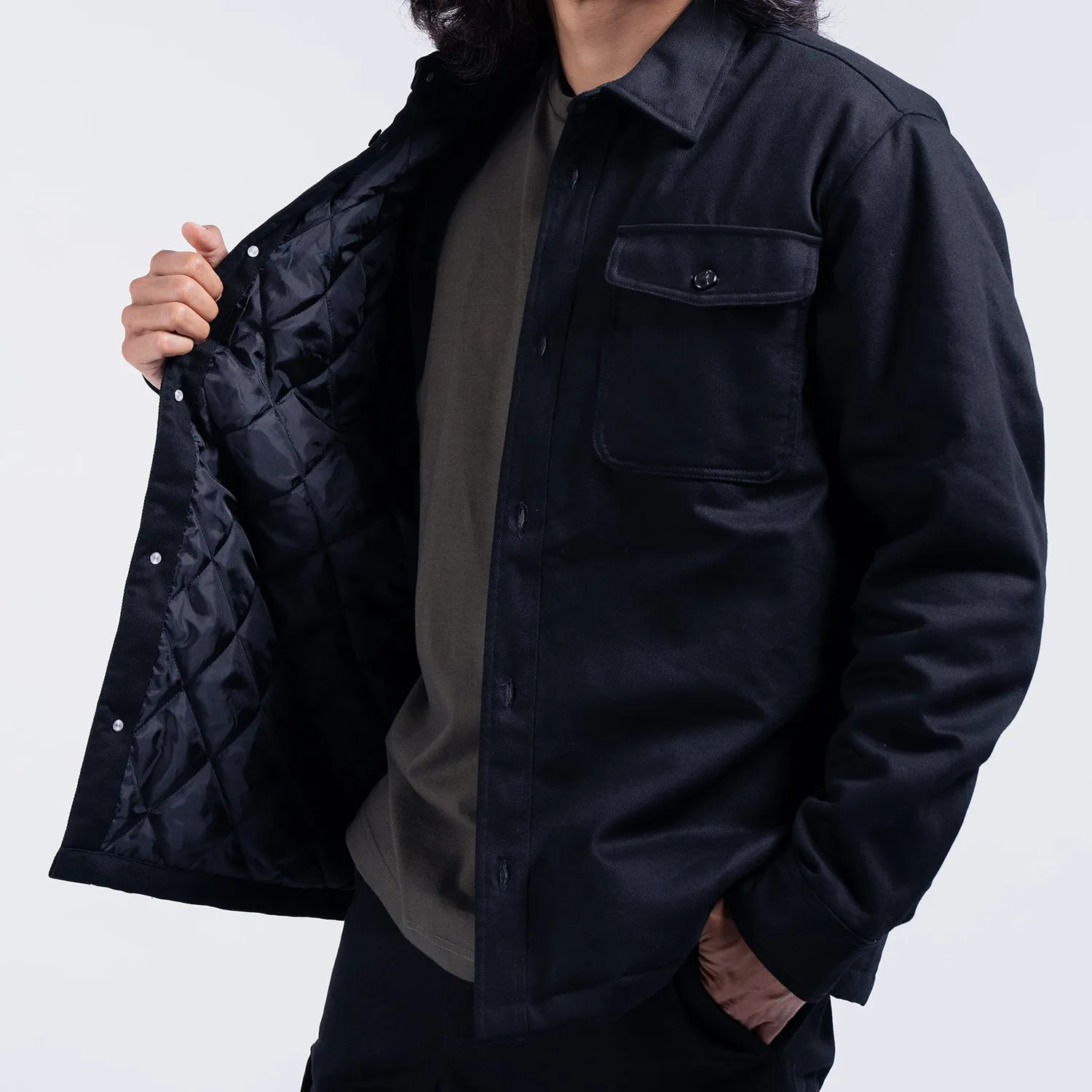 Quilted Lined Twill Shirt Jacket - Mens FlexibleJointConstruction