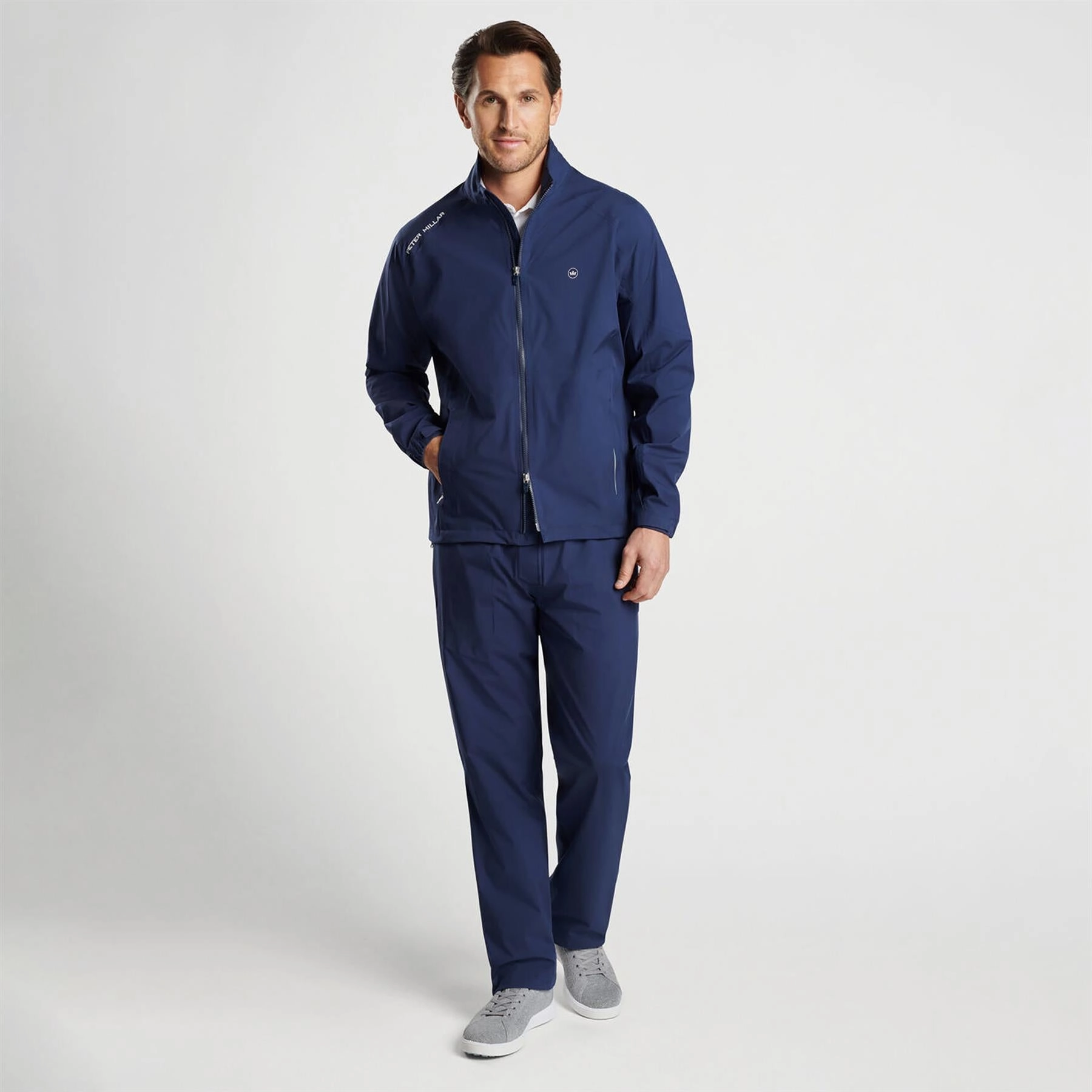Bonded Zippers Recycled Polyester Blend Rain Walker Waterproof Jacket Navy