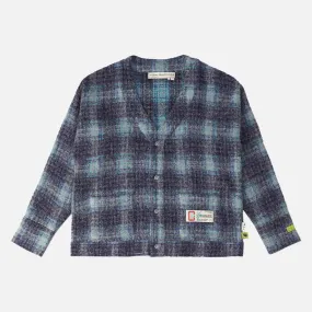 LightweightDesign Handmade Fit ABC. SHAGGY BEAVERCHECK CARDIGAN - BLUE