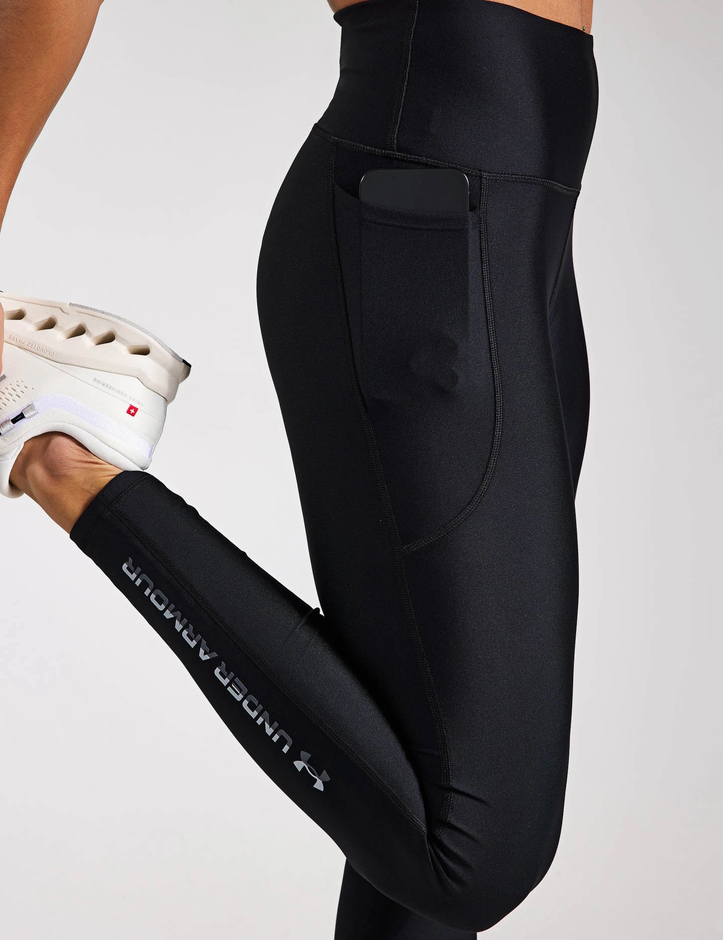 UA Tech Branded Leggings - Black/Mod Grey School Sports For Teens Fashion Look