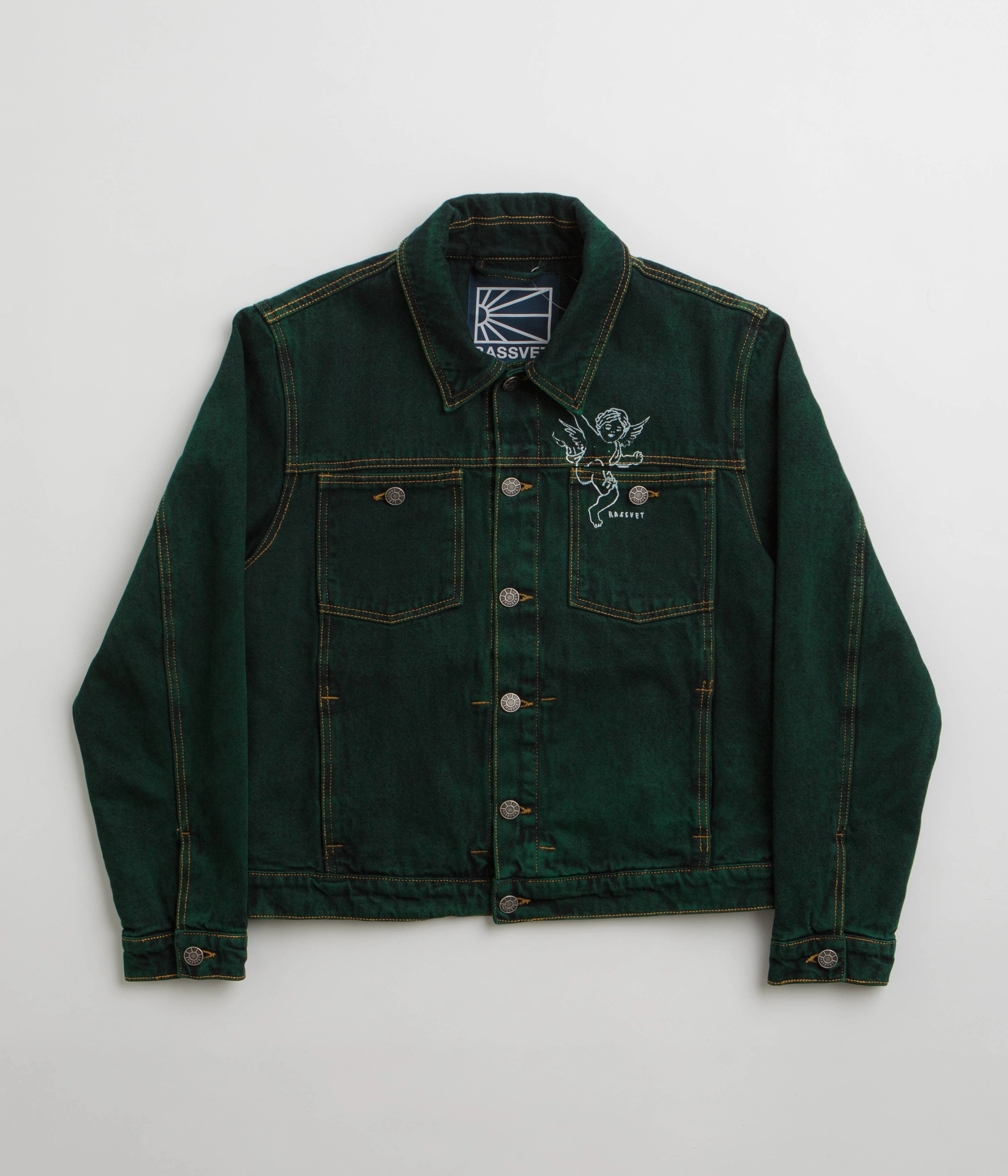 birthday Collarless Rassvet Lined Denim Jacket - Green
