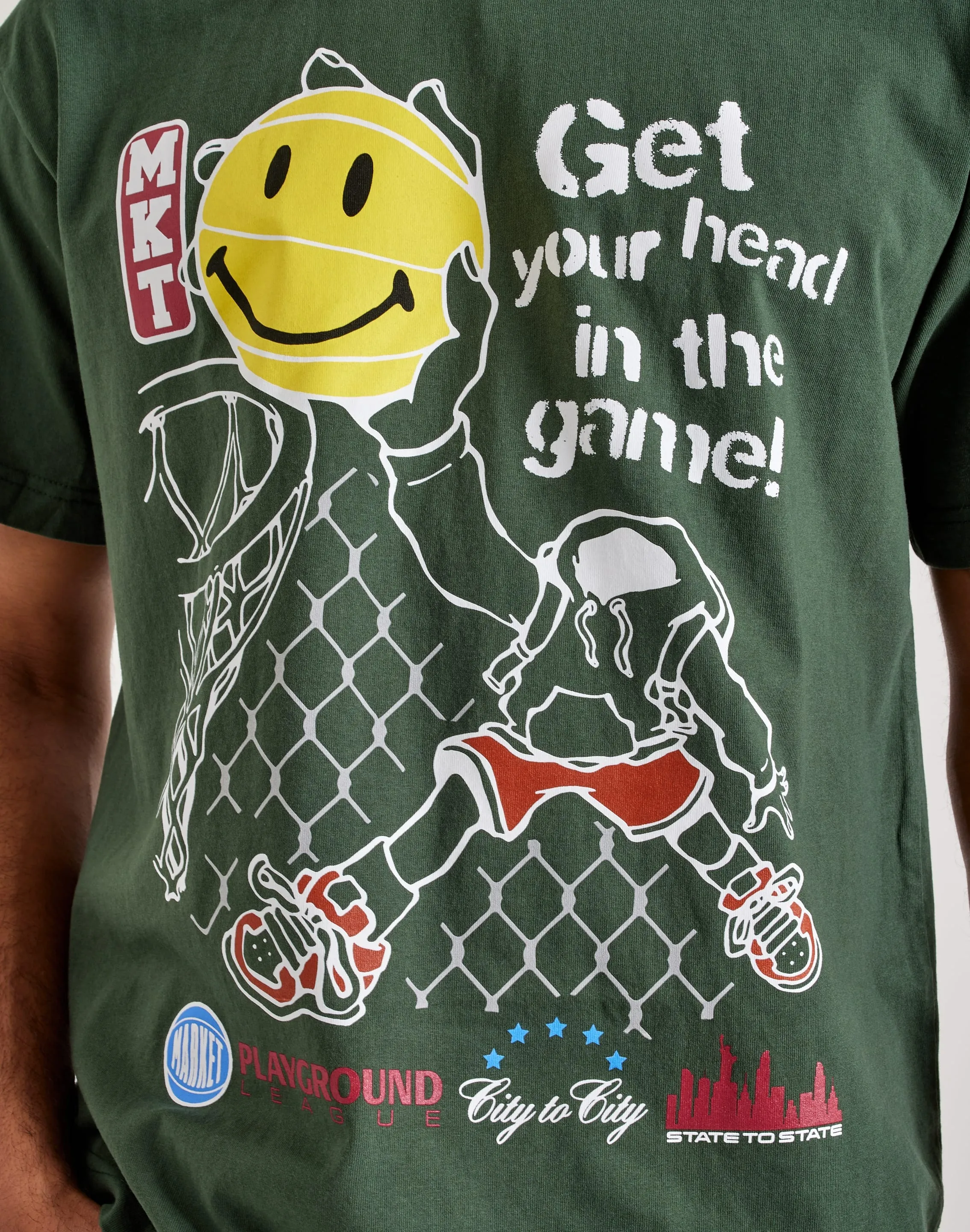 Market Smiley Head In The Game Tee Adjustable Hem Cool Nylon