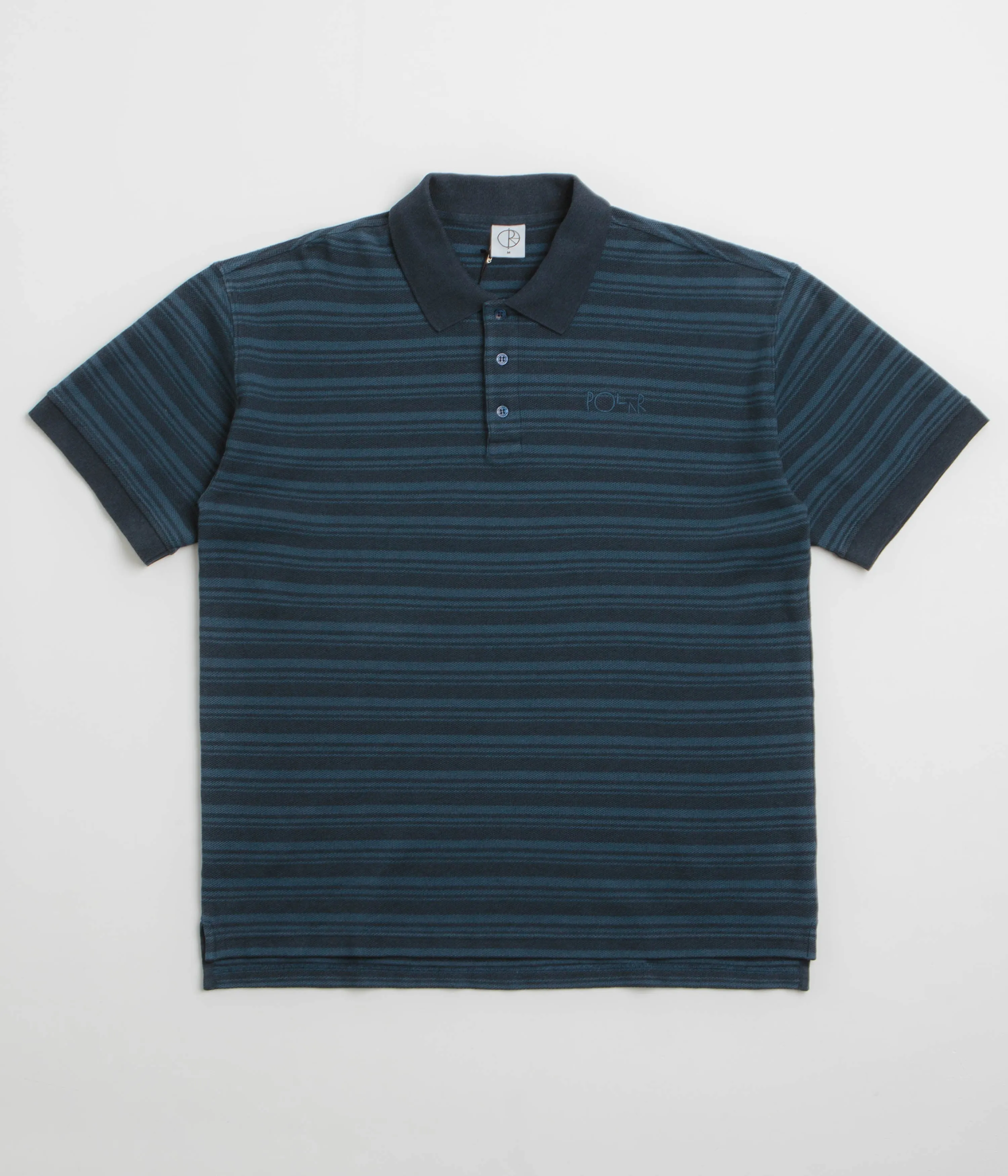 Vintage Wash Geometric Design Polar Stripe Surf Polo Shirt - Neptune Blue