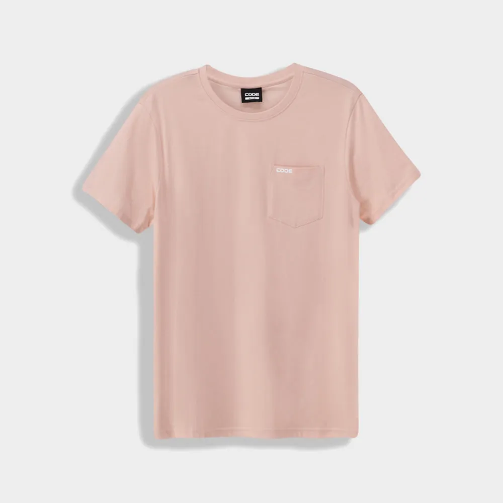 Code Mens Rib Crew Pocket Tee Pink Kid Play StaticFree Lining