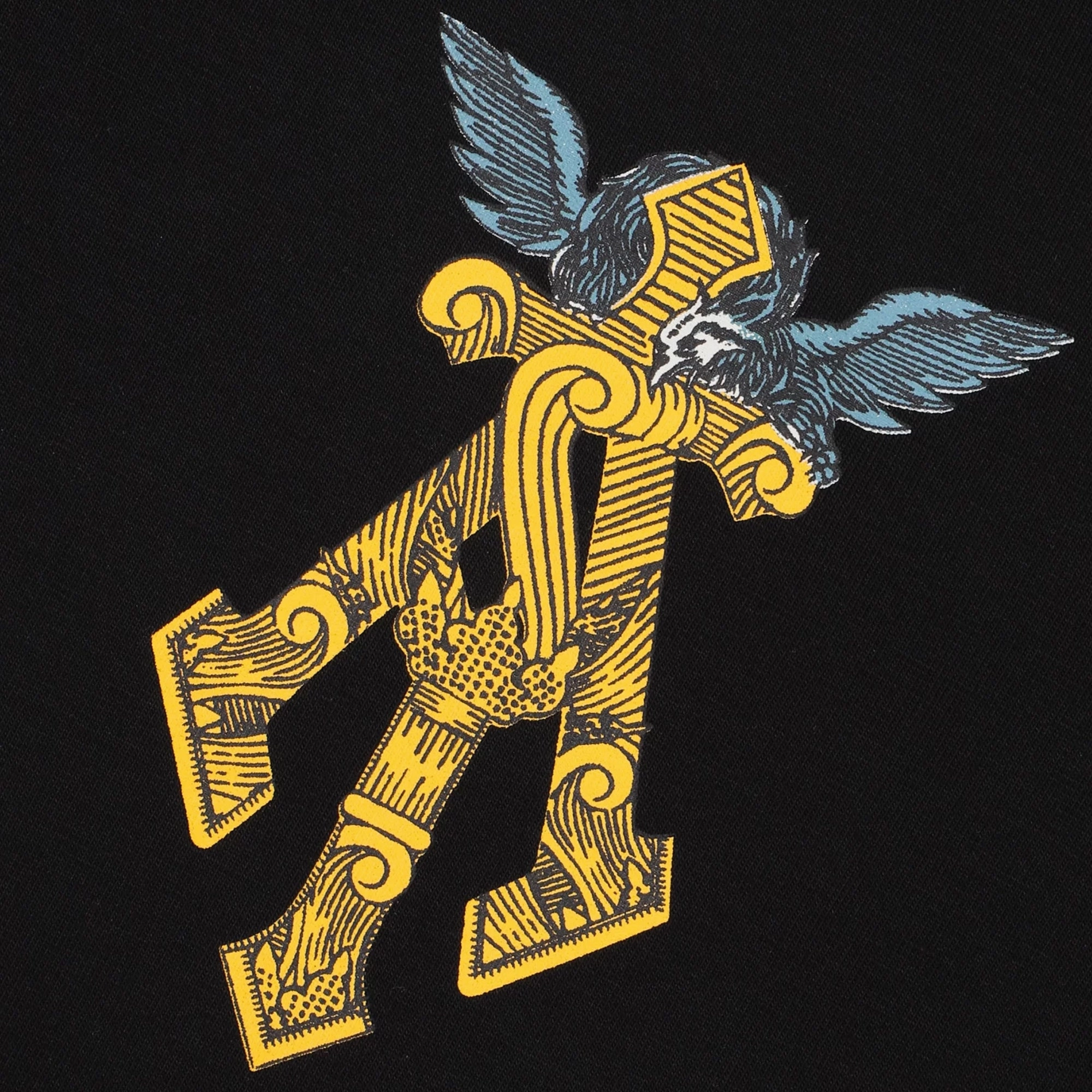 ALMOST GODS | GILDED ALPHA CROSS RELAXED TEE { BLACK/GOLD Tencel Blend Fabric