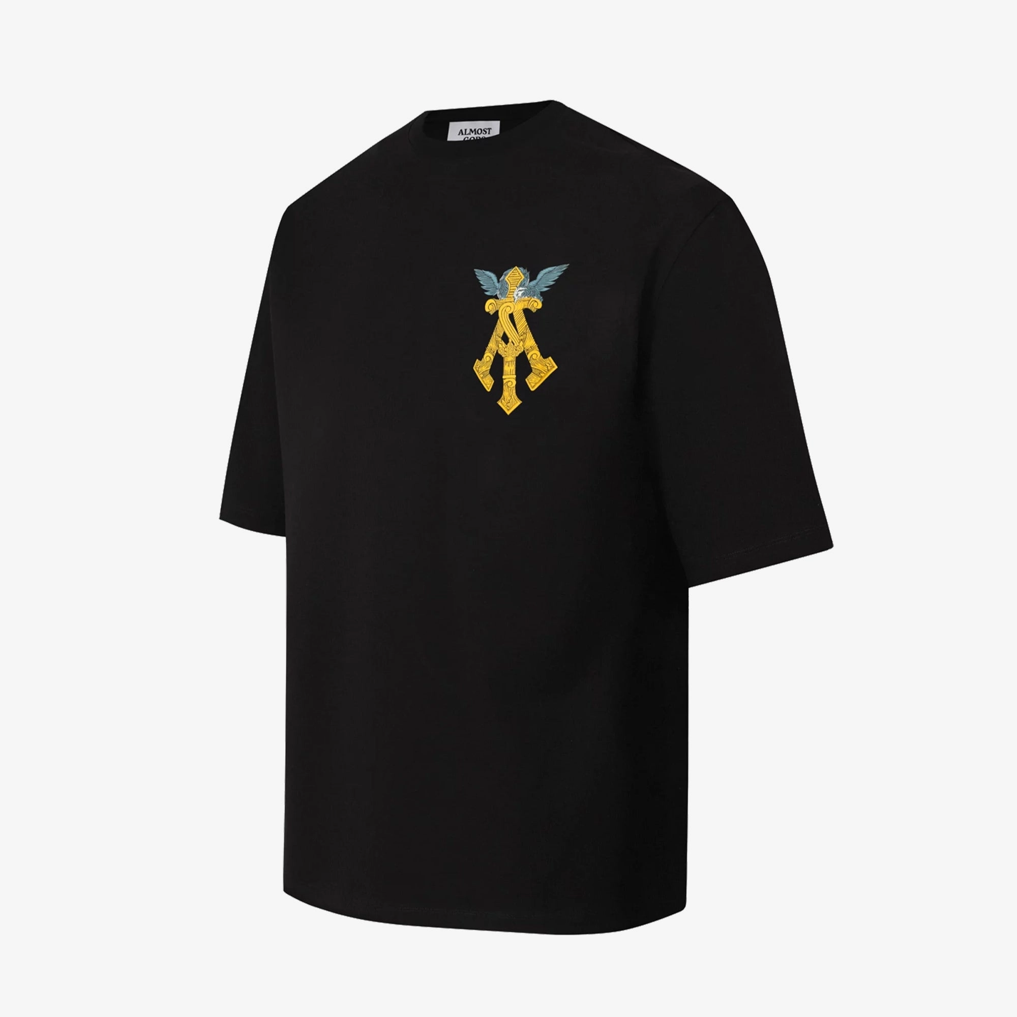 NonSlip Grips AntiPilling Finish ALMOST GODS | GILDED ALPHA CROSS RELAXED TEE { BLACK/GOLD