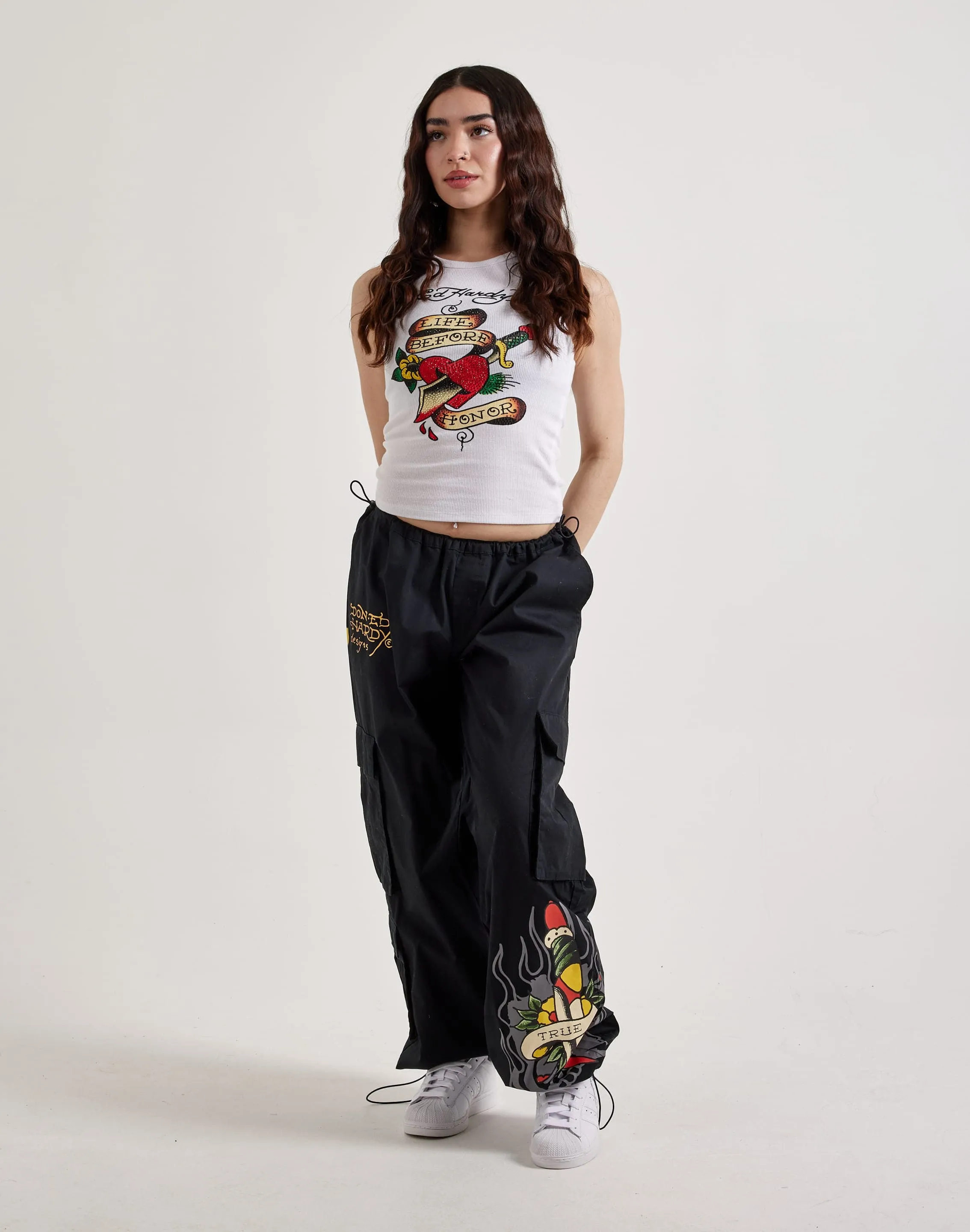 Ed Hardy Heart Sword Rhinestone Rib Tank Top Sky Cool Heart Soul