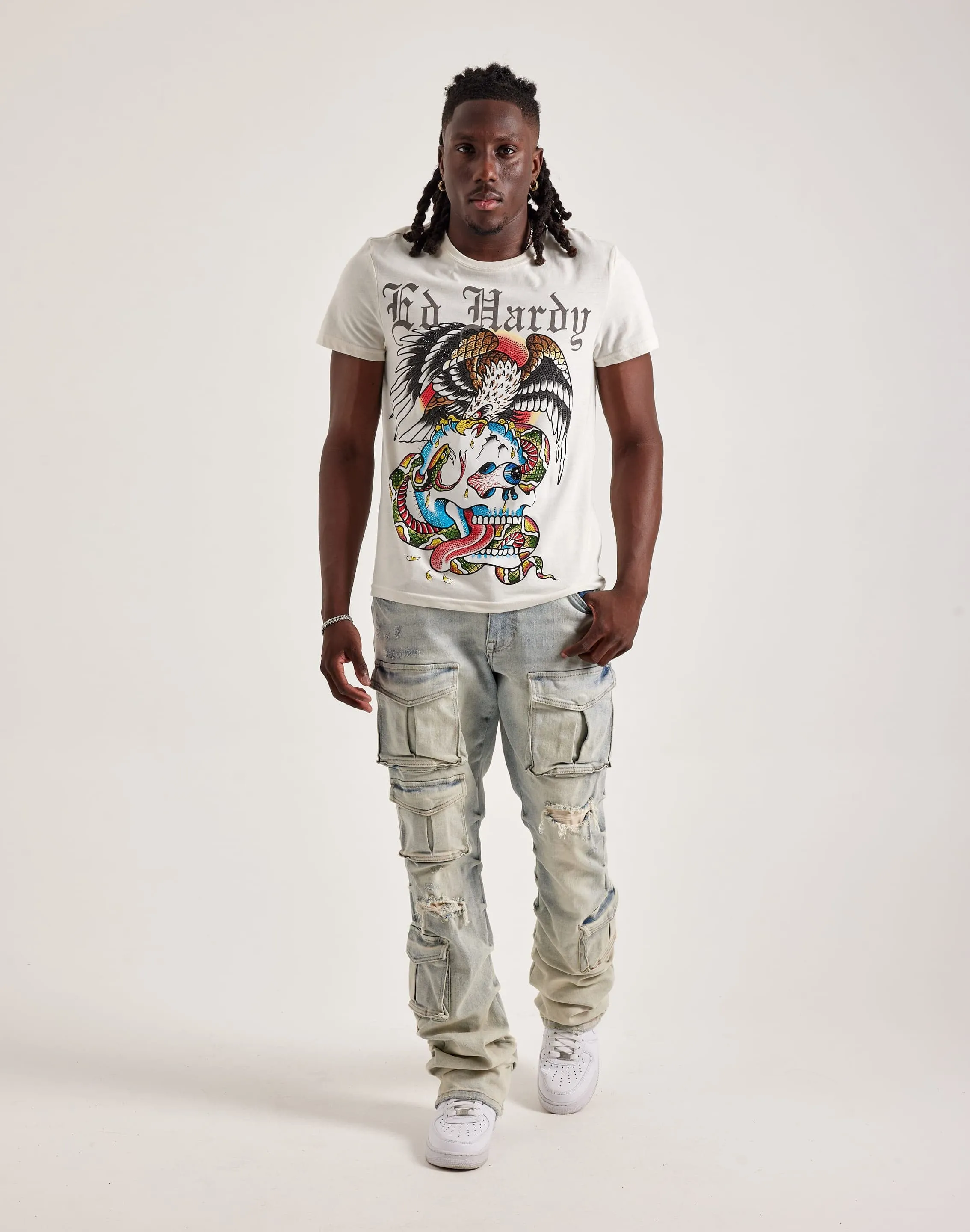 FlexibleElasticity Sharp Edge Ed Hardy Battle Skull Rhinestone Tee