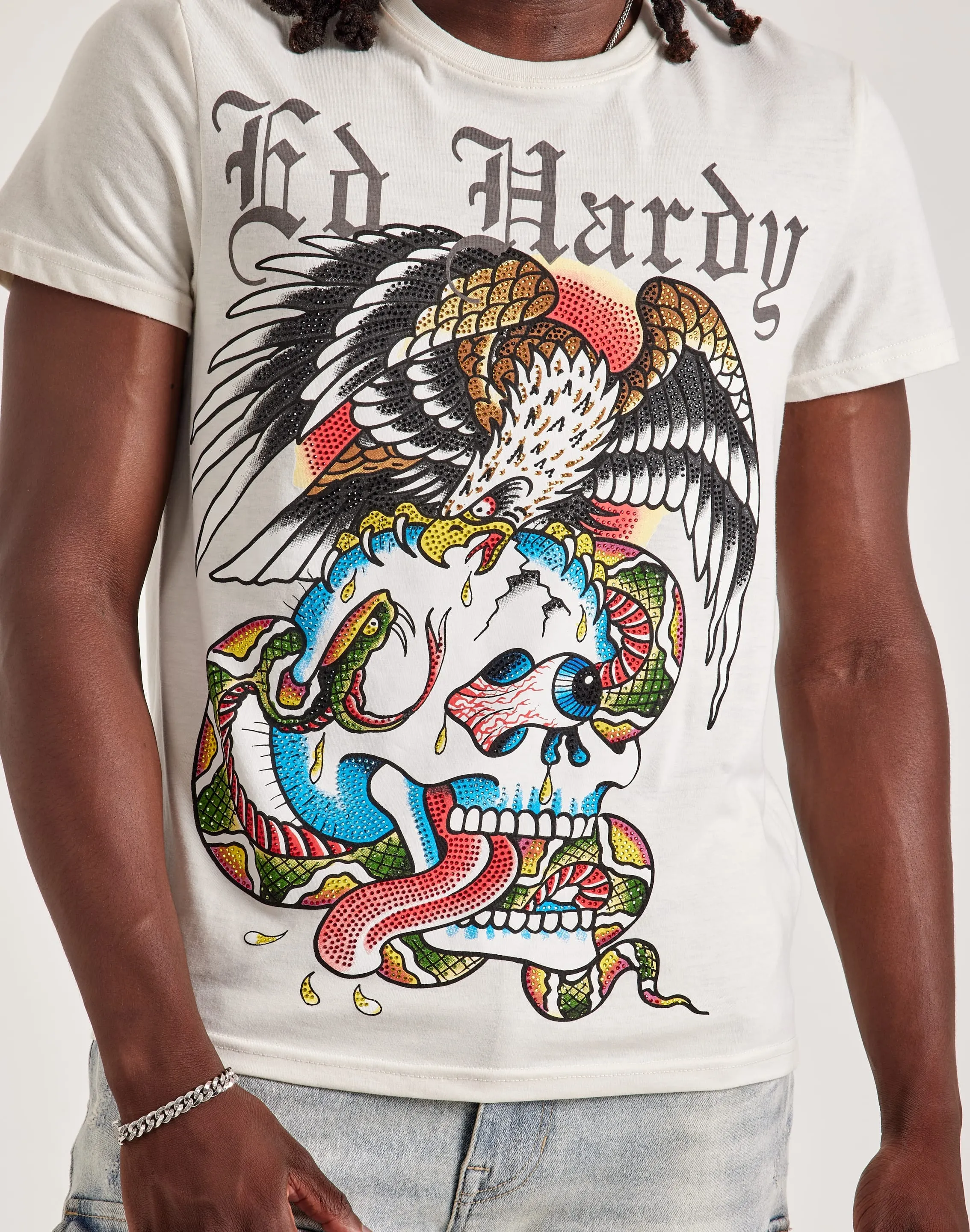 Ed Hardy Battle Skull Rhinestone Tee WrinkleFree Fabric QuickDry Material