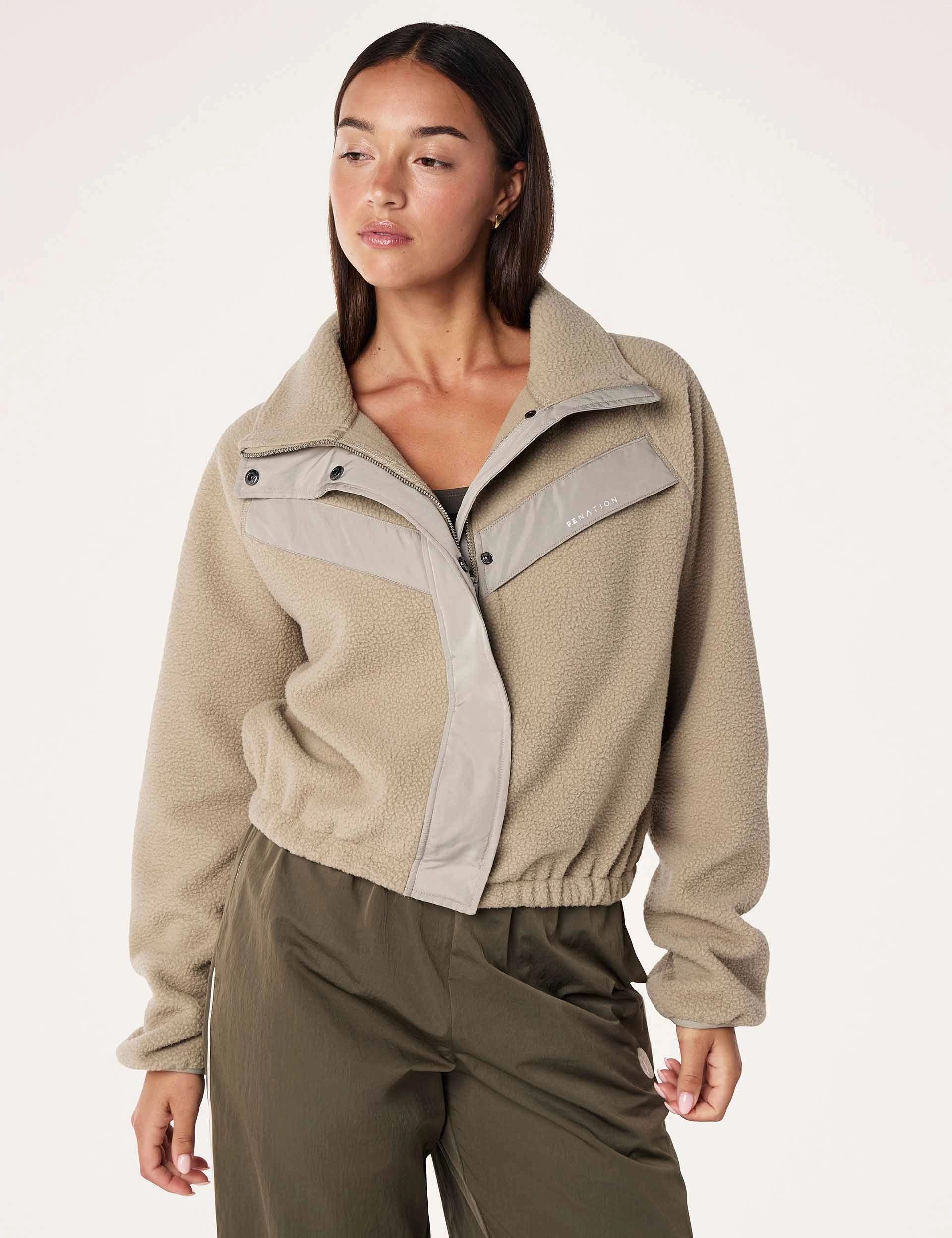 Single Breasted Easy Care Material Shelter Sherpa Jacket - Oxford Tan