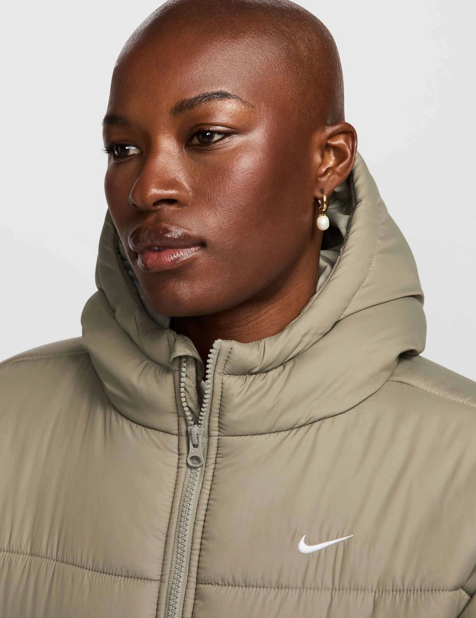 FlexibleCuffSystem Sportswear Classic Puffer Therma-Fit Hooded Jacket - Light Army/White