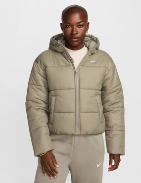 Vegan Leather Accents Sportswear Classic Puffer Therma-Fit Hooded Jacket - Light Army/White