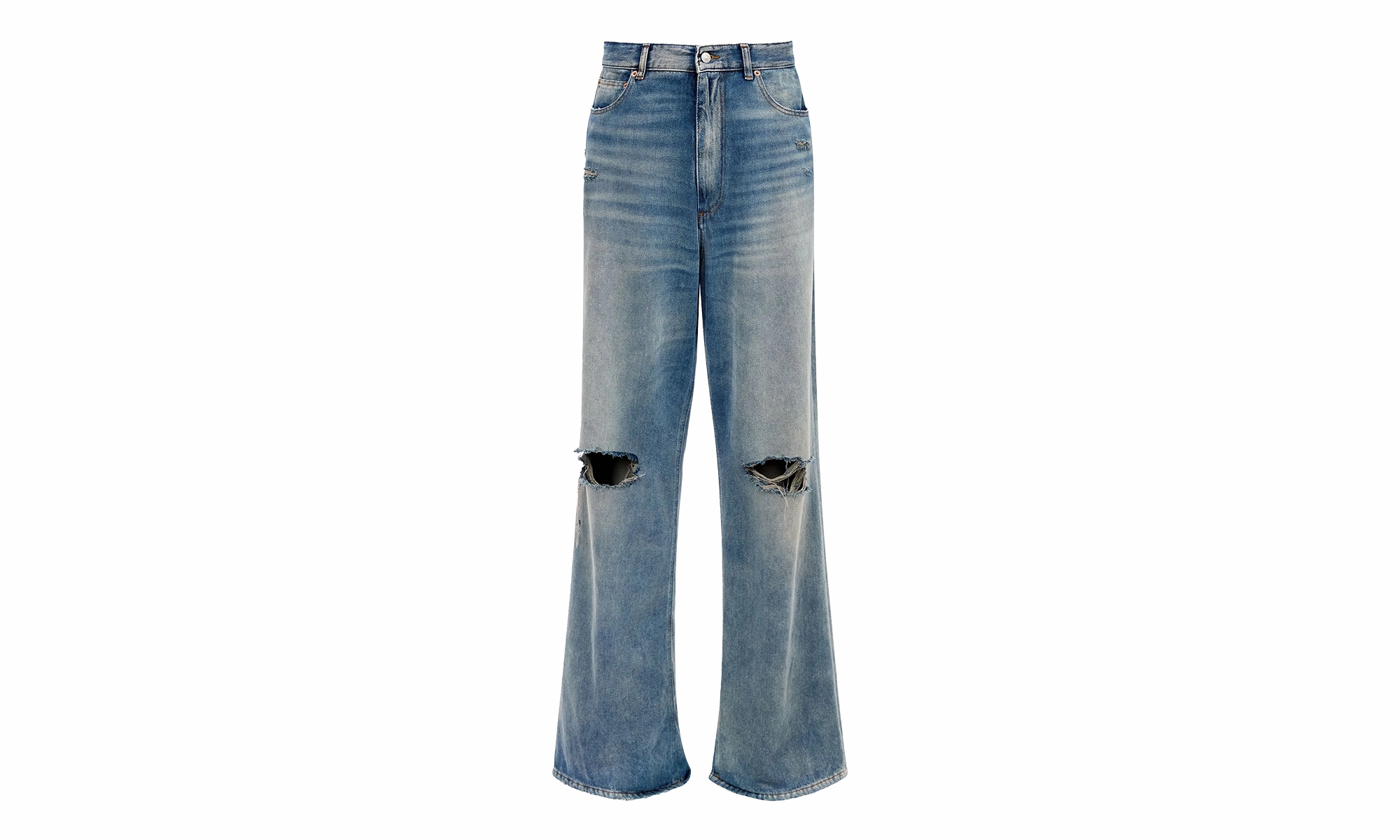 Regular Leg Jeans With Knee Slash "Blue" Universal Style Formal Classic Wear Loose