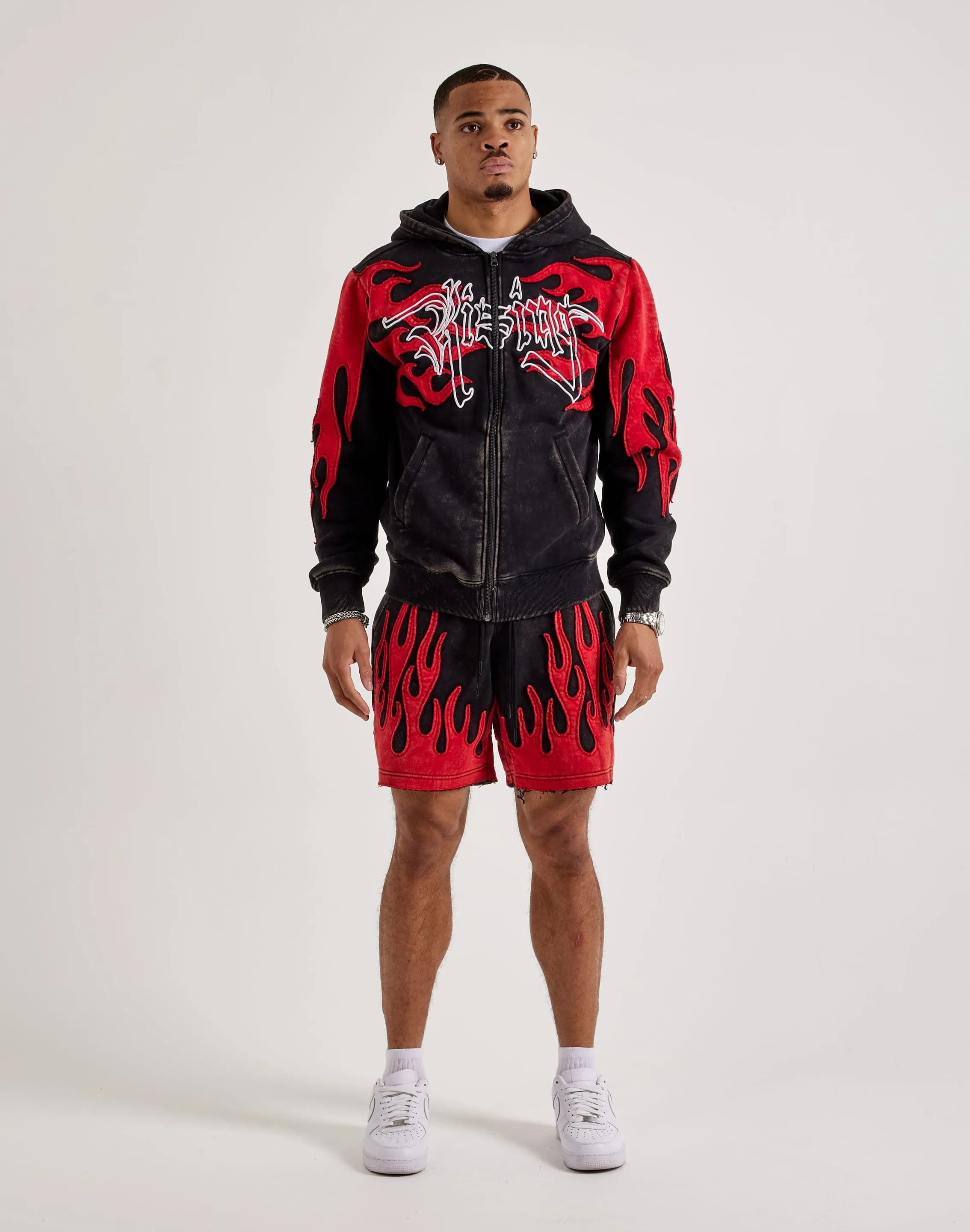 Durable Reinforced Edges Carnival Look Smoke Rise Flame Fleece Shorts