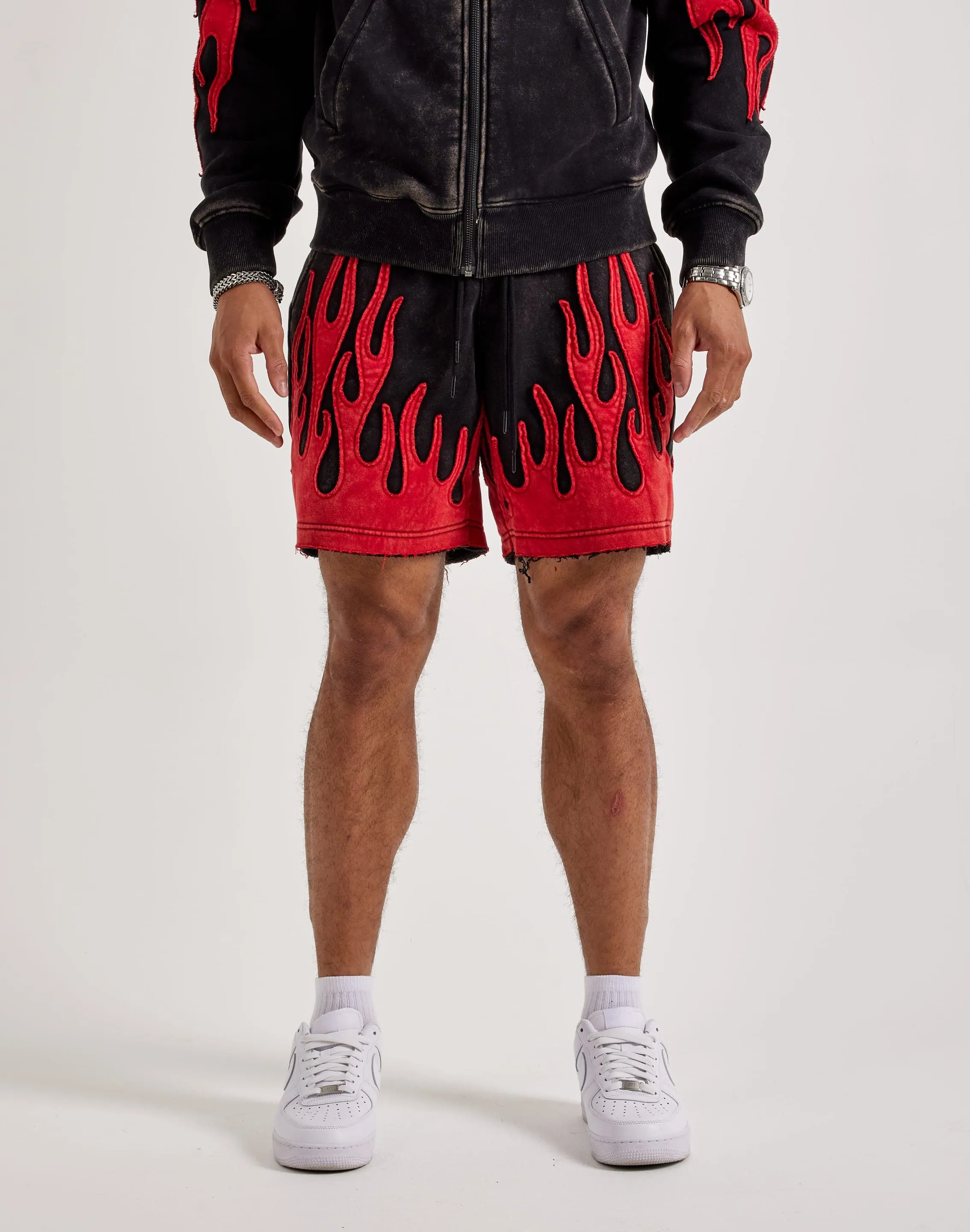 Smoke Rise Flame Fleece Shorts Camera Glow TaglessDesign