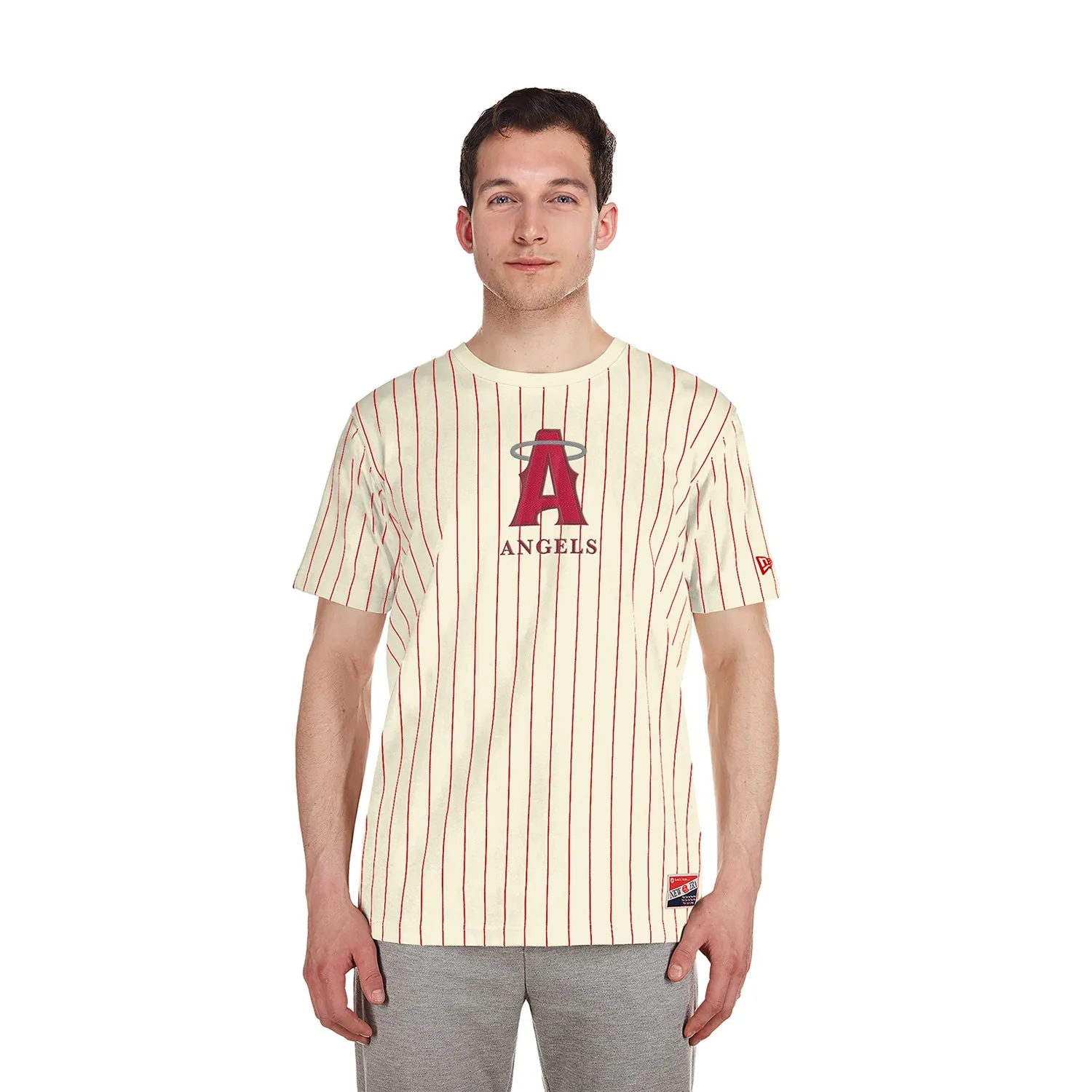 Angels Team Logo Pinstripe Tee - Mens HighElasticity Fiber PreShrunkFabric