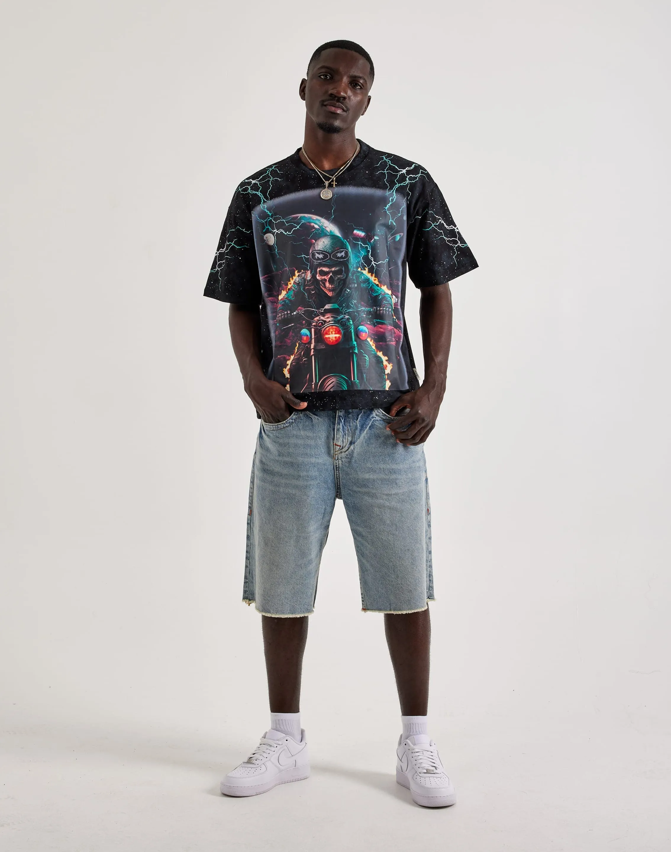 StaticResistantTextile Matte Tone BKYS Skull Rider Cropped Tee