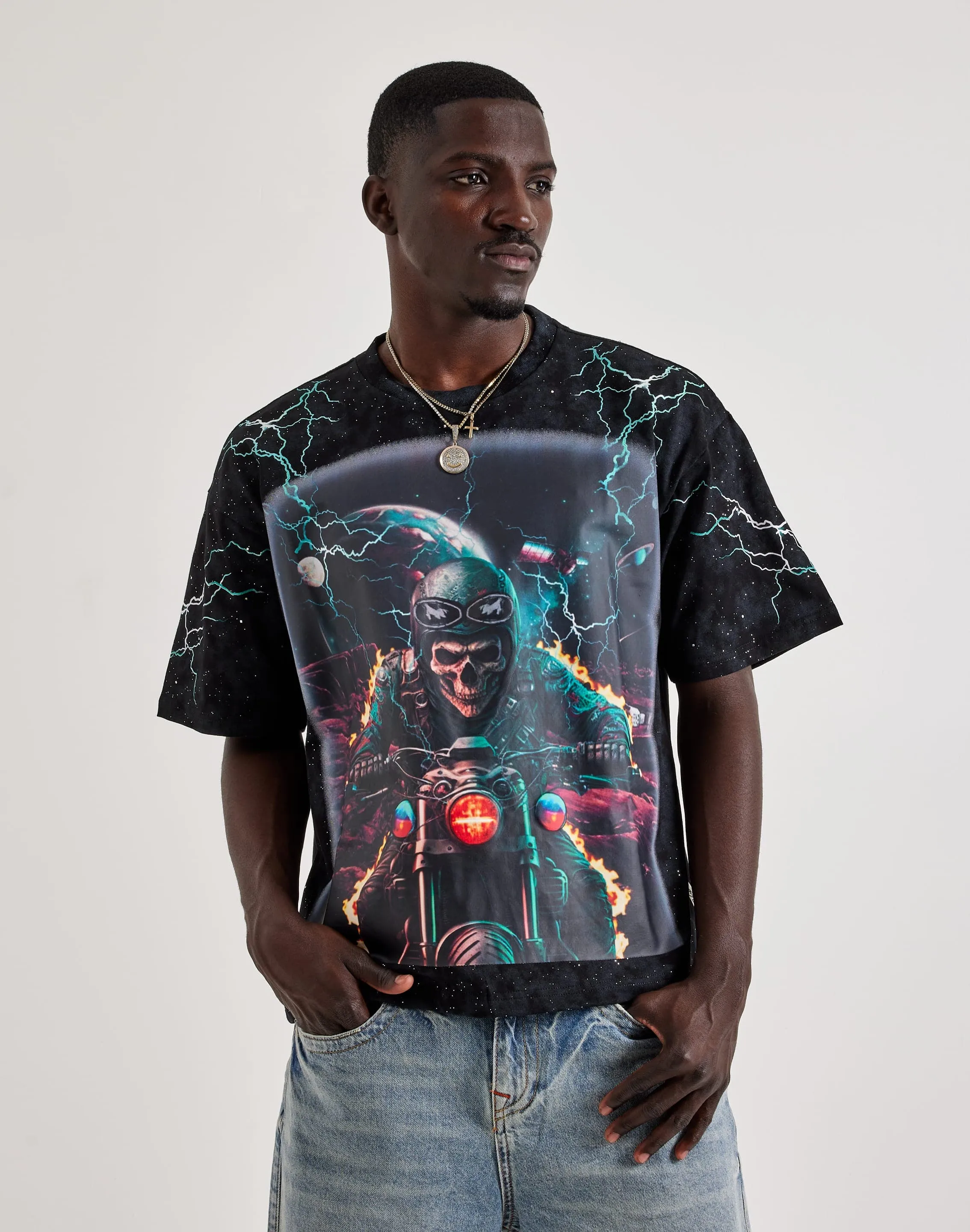 Cyber Glow AntiStaticMaterial BKYS Skull Rider Cropped Tee