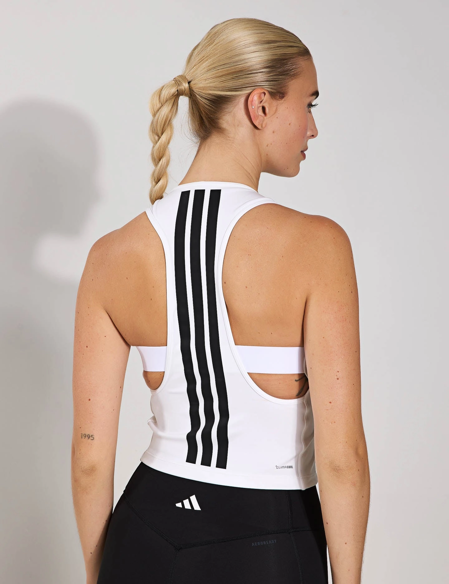 Power 3-Stripes Racerback Bra Tank Top - White Travel Cool high - temperature environment
