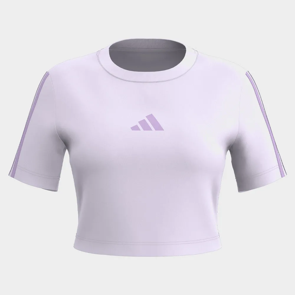 Adidas Womens Essentials 3-Stripes Slim Baby Tee Purple Sunset Scene