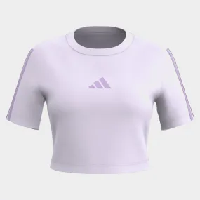 Adjustable Fastenings NonRestrictive Movement Adidas Womens Essentials 3-Stripes Slim Baby Tee Purple