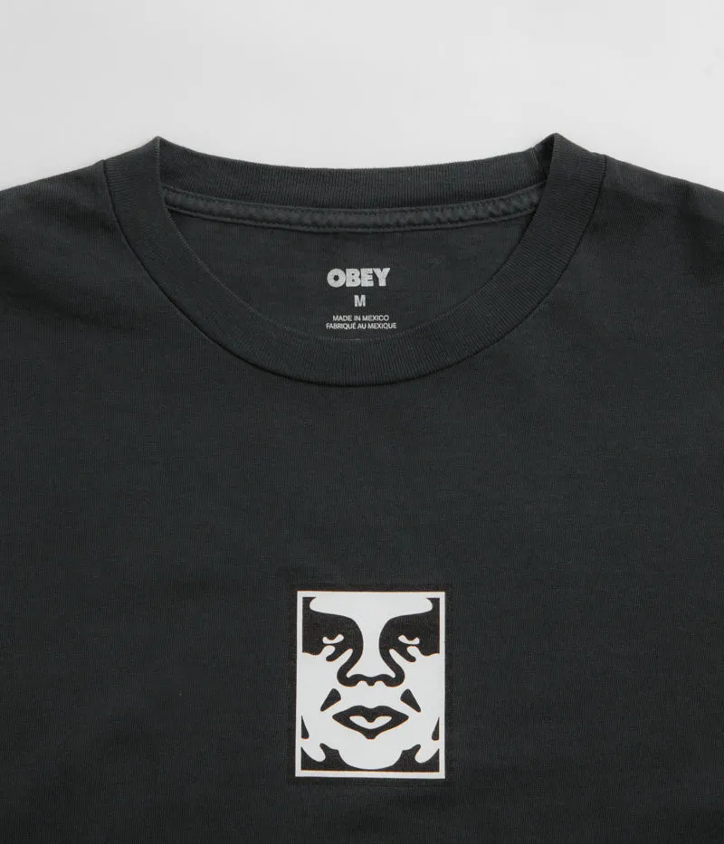 Obey Icon Face T-Shirt - Pigment True Vintage Black jeggings silhouette Camping site
