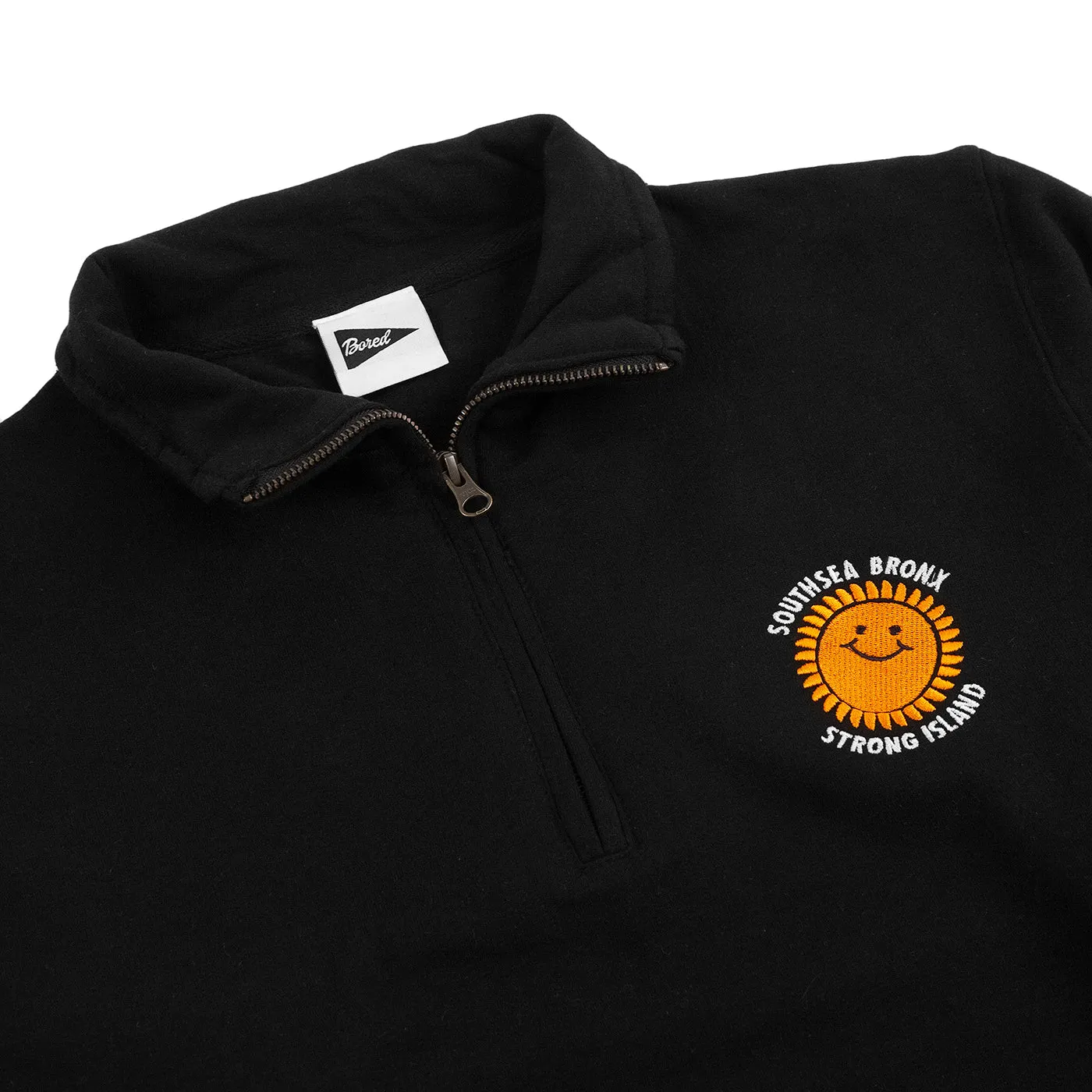 Southsea Bronx Strong Island Embroidered Quarter Zip Sweatshirt - Black Travel Comfort