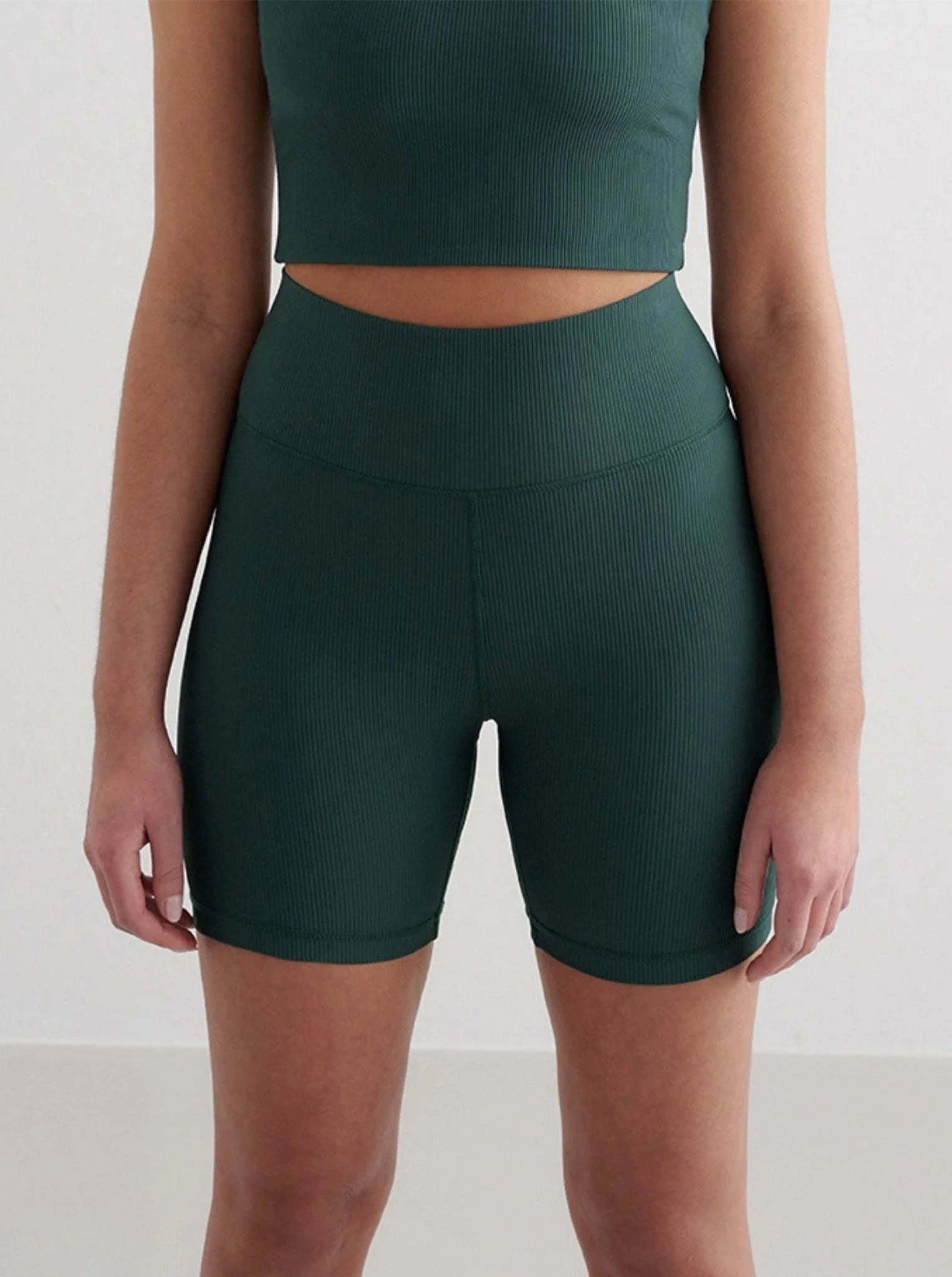 concert outfit Sun Protection Fabric Deep Emerald Ribbed Performance Midi Biker Shorts