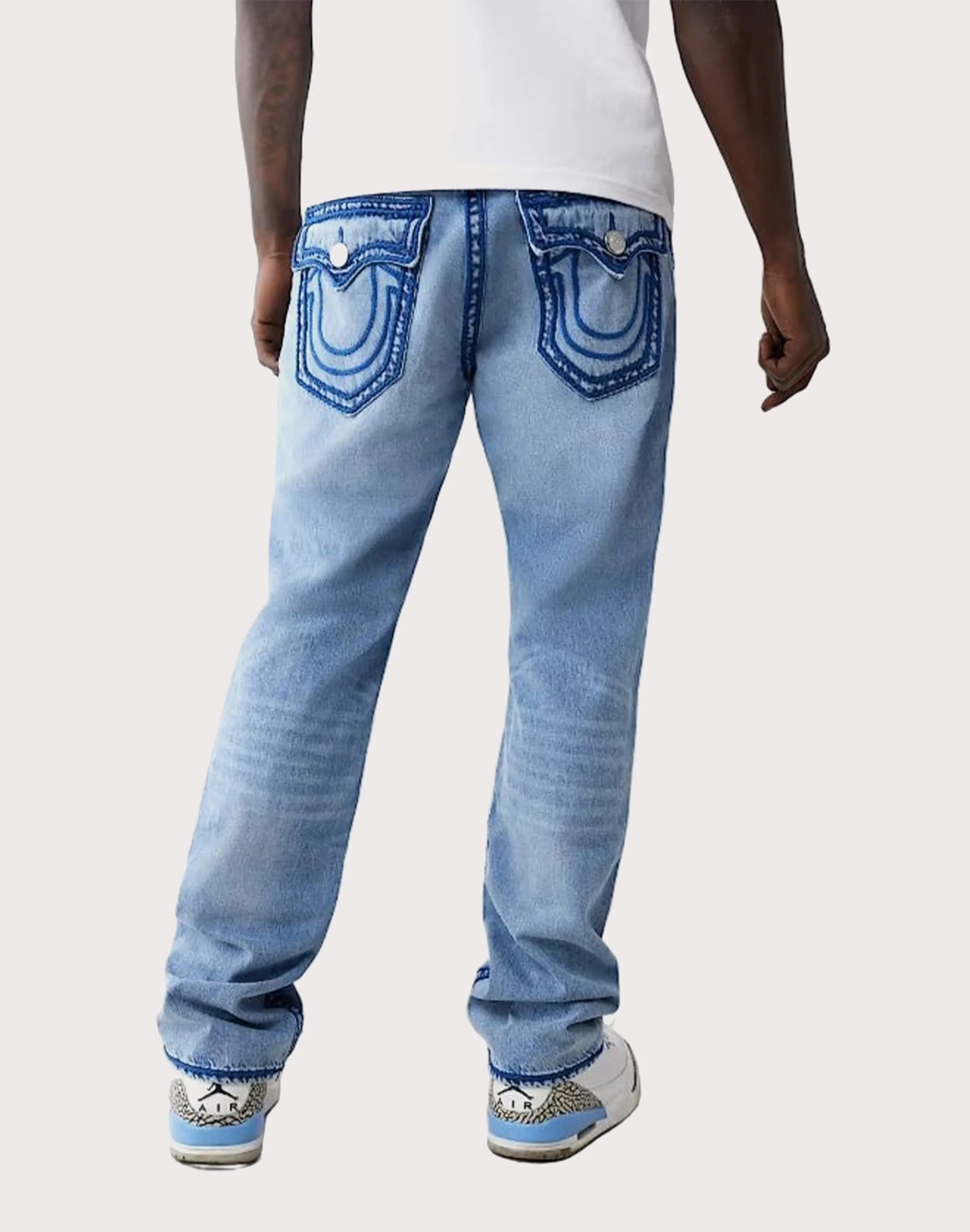 True Religion Ricky Rope Stitch Flap Straight Fit Denim Jeans Mesh Glow