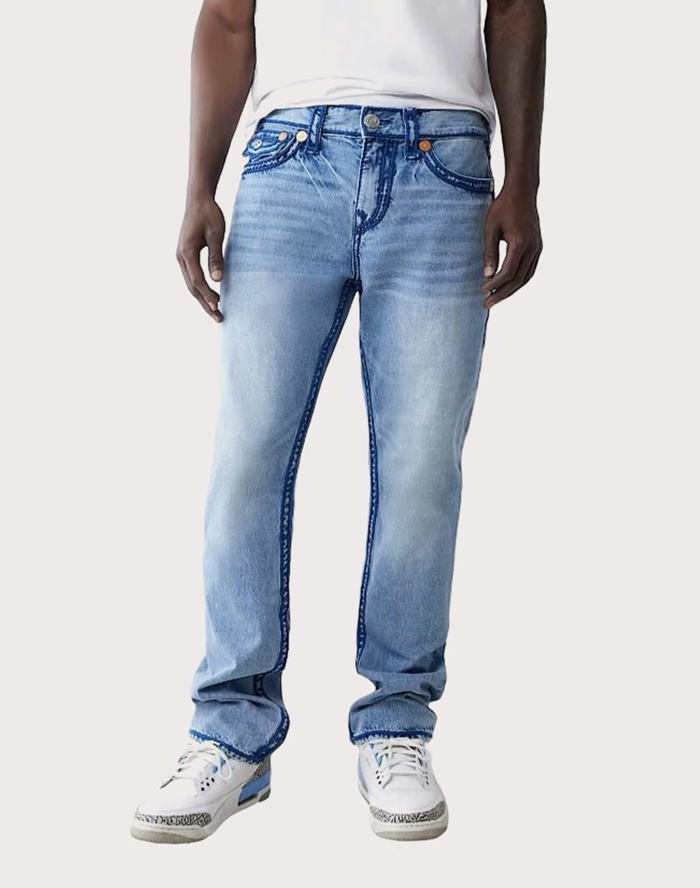 Lightweight Material Mesh Glow True Religion Ricky Rope Stitch Flap Straight Fit Denim Jeans