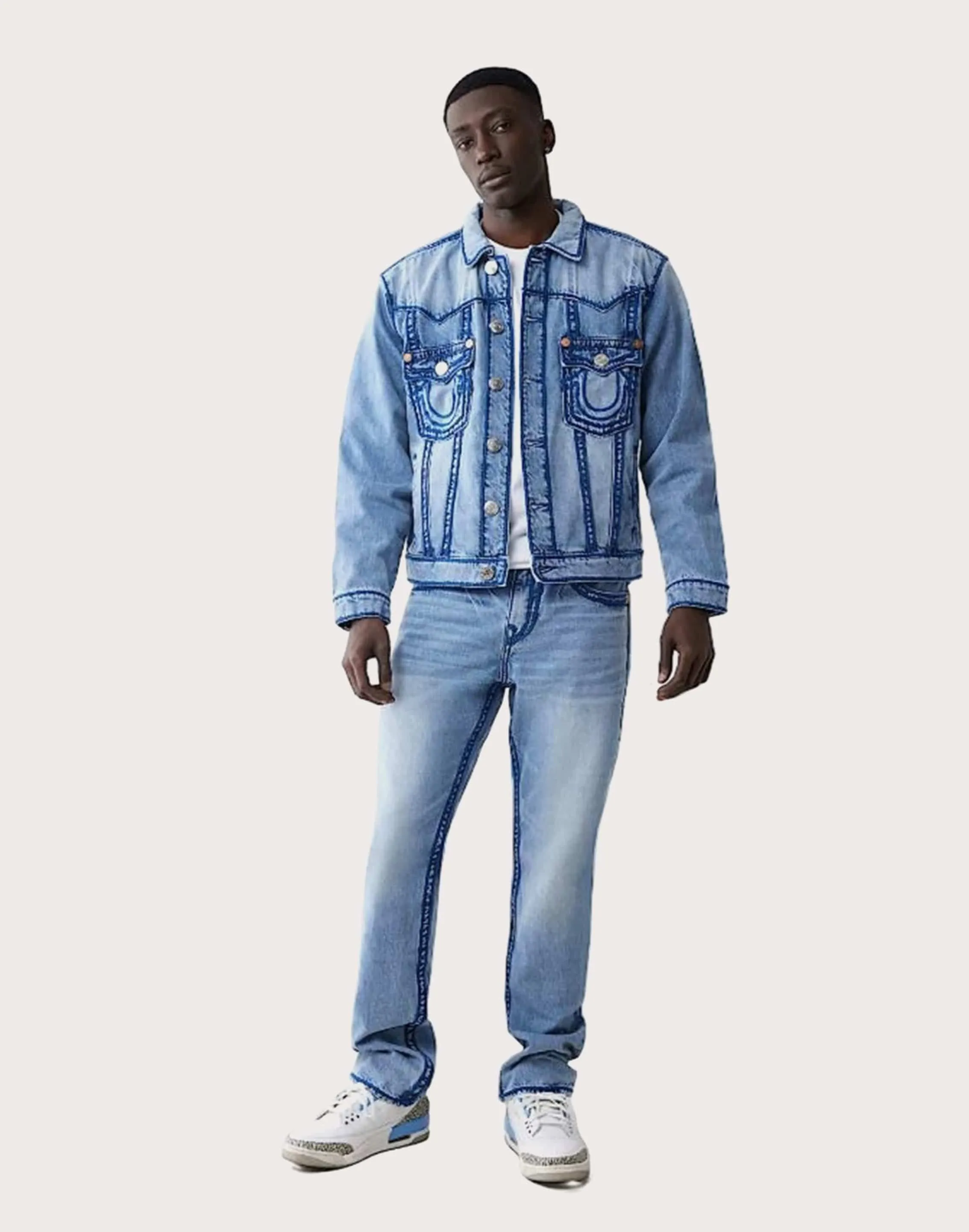 True Religion Ricky Rope Stitch Flap Straight Fit Denim Jeans Hotel Style