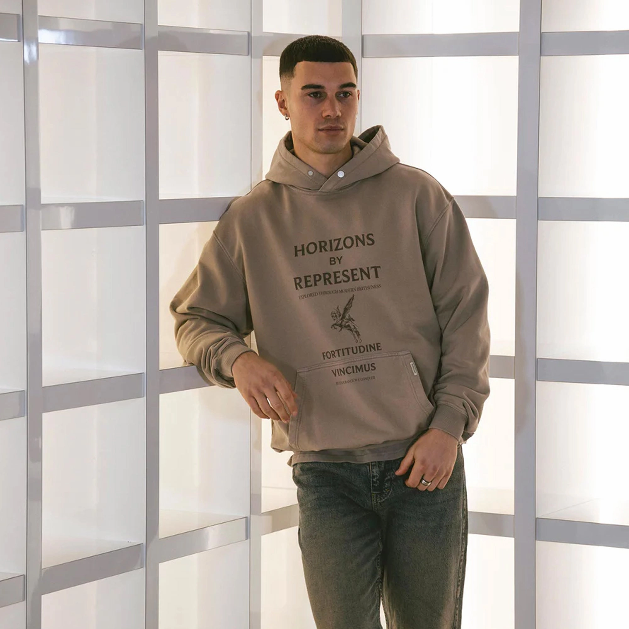 Represent | HORIZONS HOODIE  { TAUPE RollUp Sleeves
