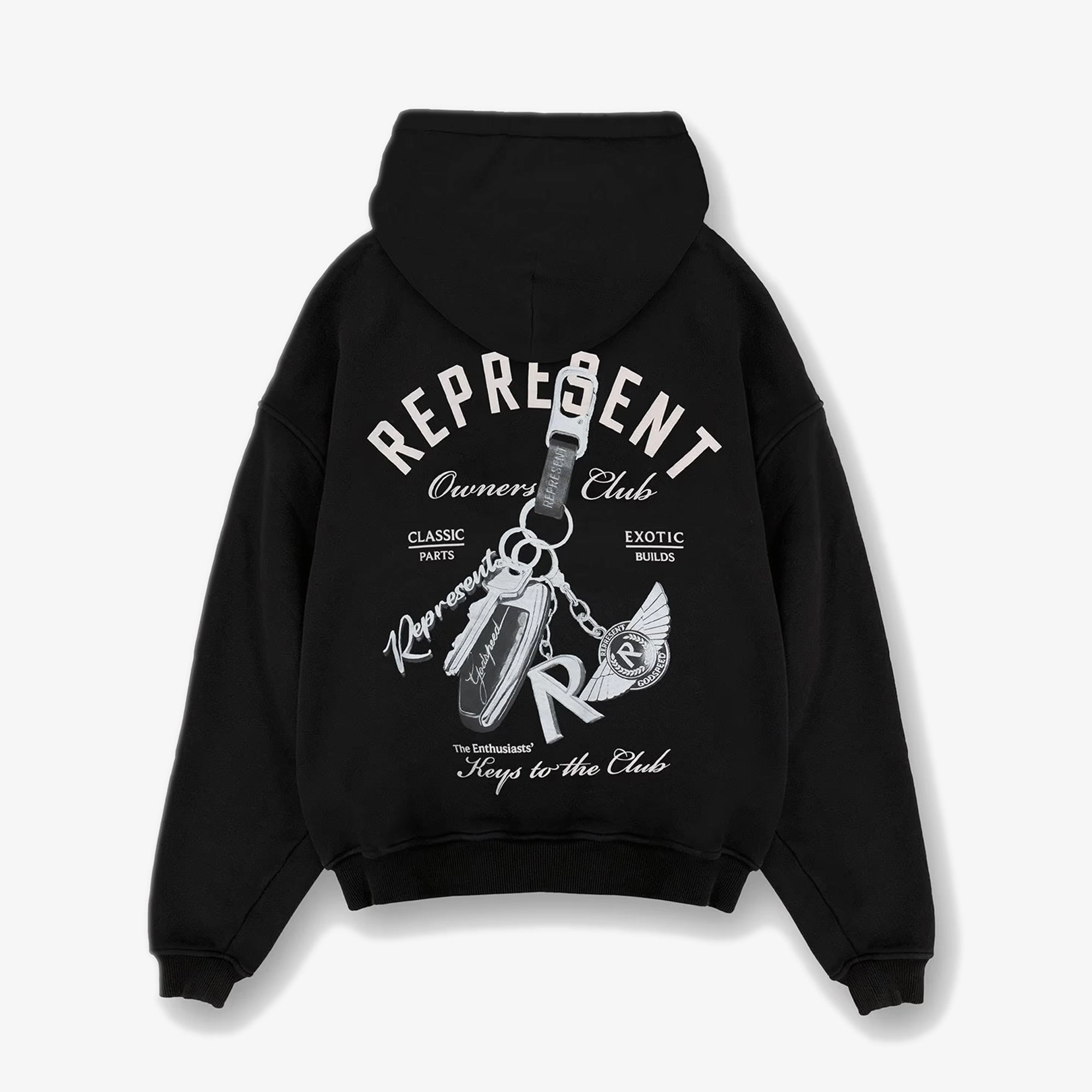 Represent | KEYS TO THE CLUB HOODIE { JET BLACK LightweightInsulation Sprint Fit