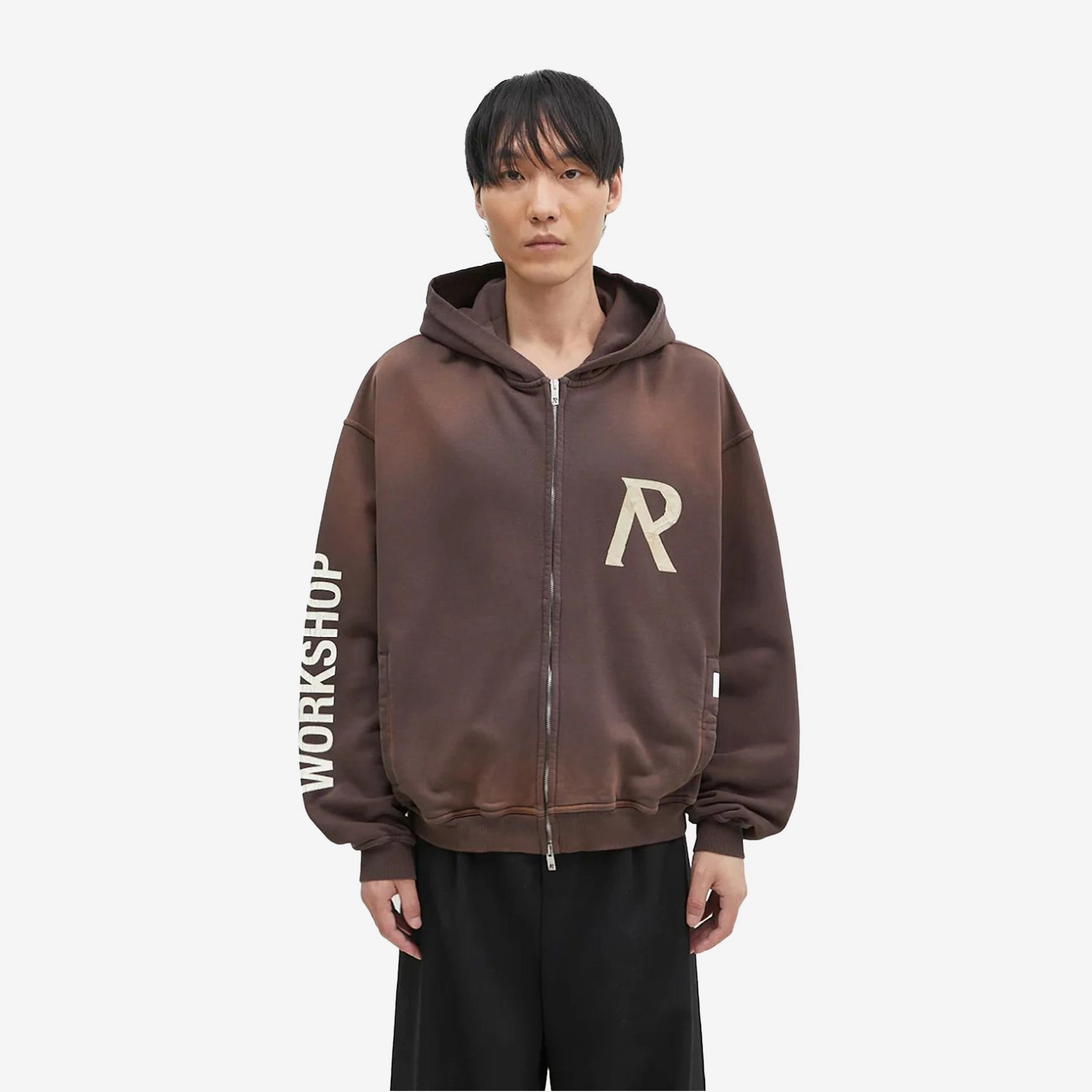 HighVisibility Trim Represent | MASKING TAPE INITIAL ZIP HOODIE { CEDAR