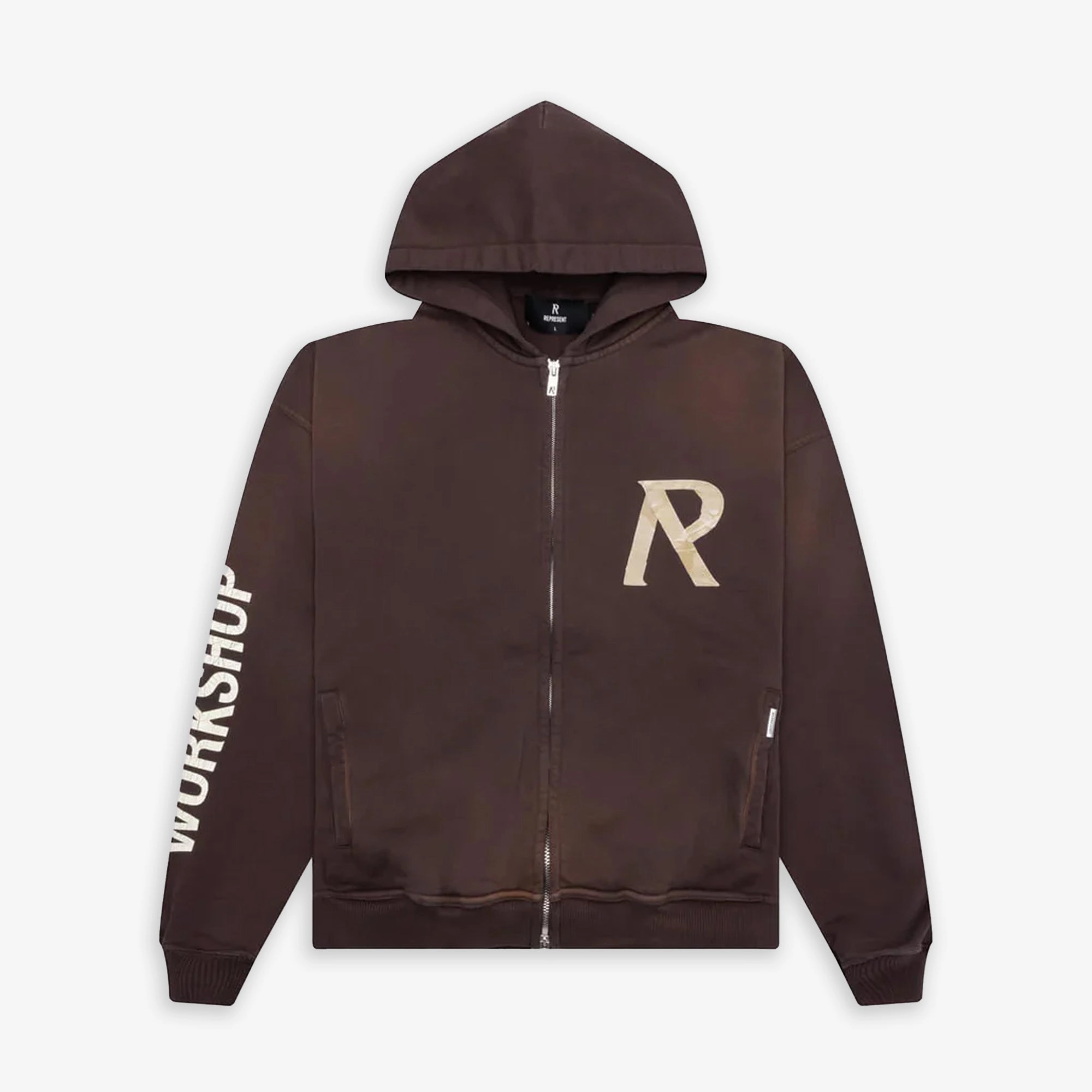 WindResistantWeave Thick Glow Represent | MASKING TAPE INITIAL ZIP HOODIE { CEDAR