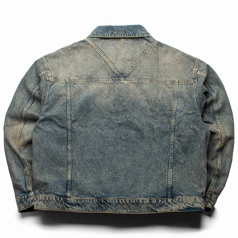 Warm and Practical Drop Hood Style Represent R4 Denim Jacket - Blue/Cream